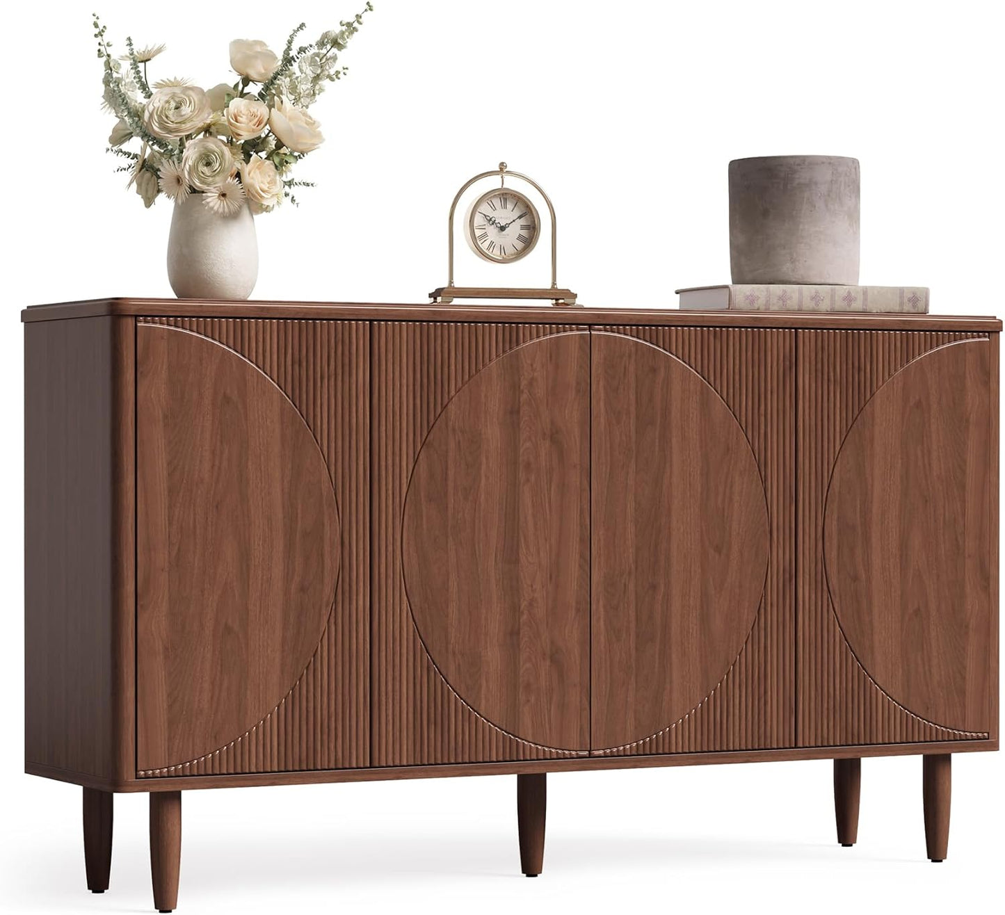 LITTLE TREE 59-Inch Buffet Cabinet Sideboard with Storage, Modern Sideboard Buffet Table with Doors for Living Room, Dining Room (Walnut)
