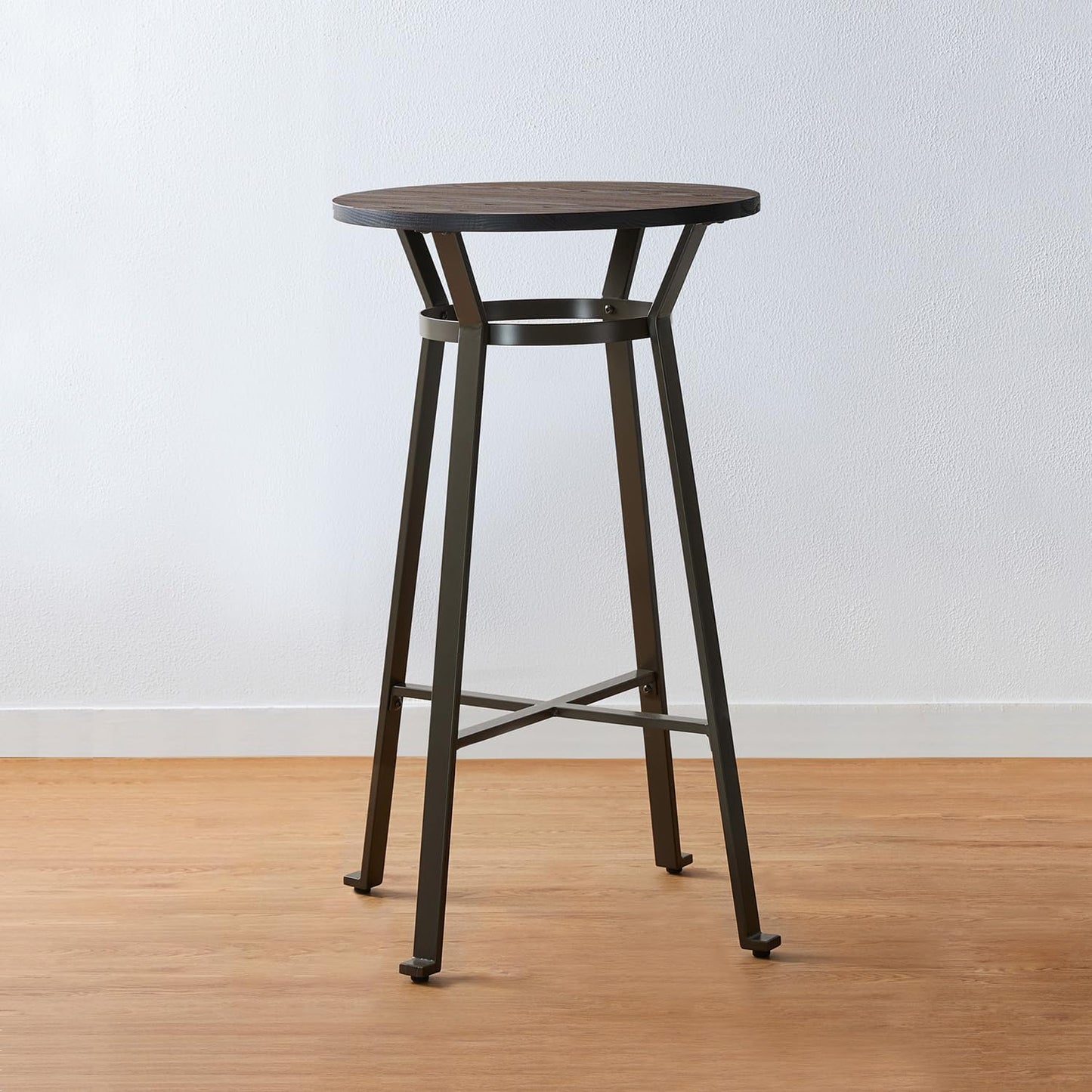 Glitzhome 41.25" H Rustic Steel Bar Table Round Solid Elm Wood Top Dining Room Pub Table Bistro Table