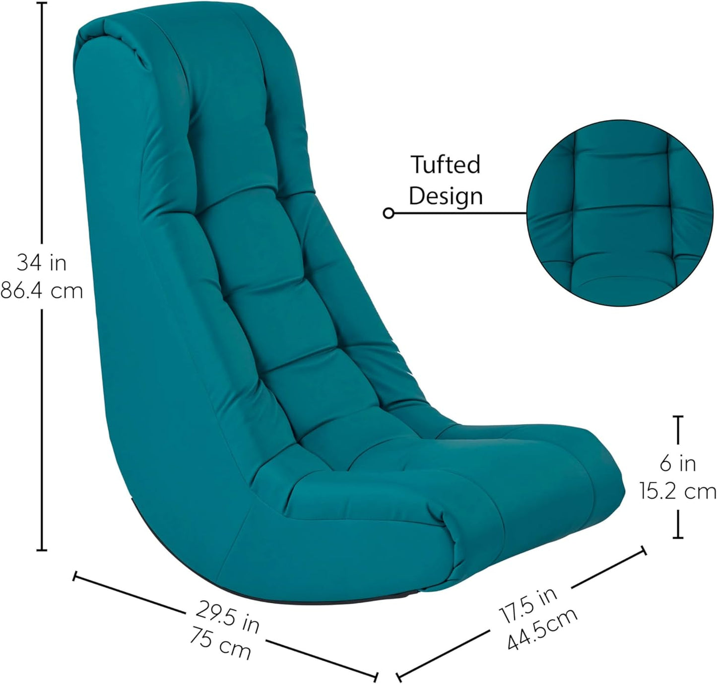 FDP Tufted Floor Rocker for Kids, Teens and Adults; Comfortable, Ergonomic Chair for Reading, Playing Video Games, or Watching TV - Teal, 10488-TL
