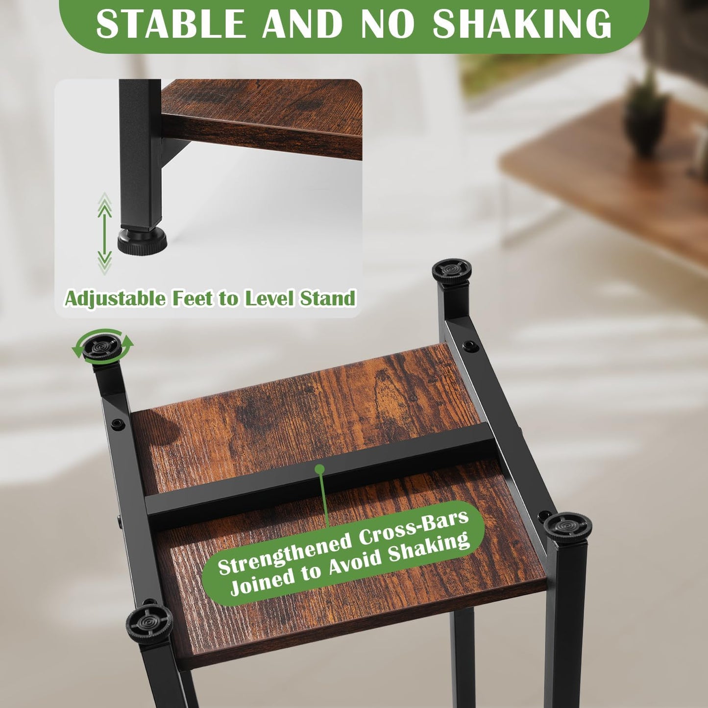 Extra Tall Plant Stand Indoor,40 Inch Plant Stands,2 Tier Metal Plant Stand with Heavy Duty Wood,Rustic Brown and Black