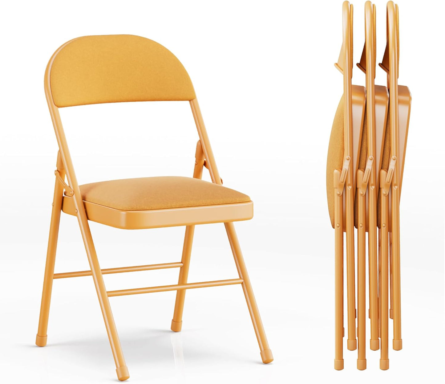 VECELO 4-Pack Folding Chairs Portable Metal with Ultra Soft Fabric Padded Cushion Seats for Home Office Events Wedding Party, Orange