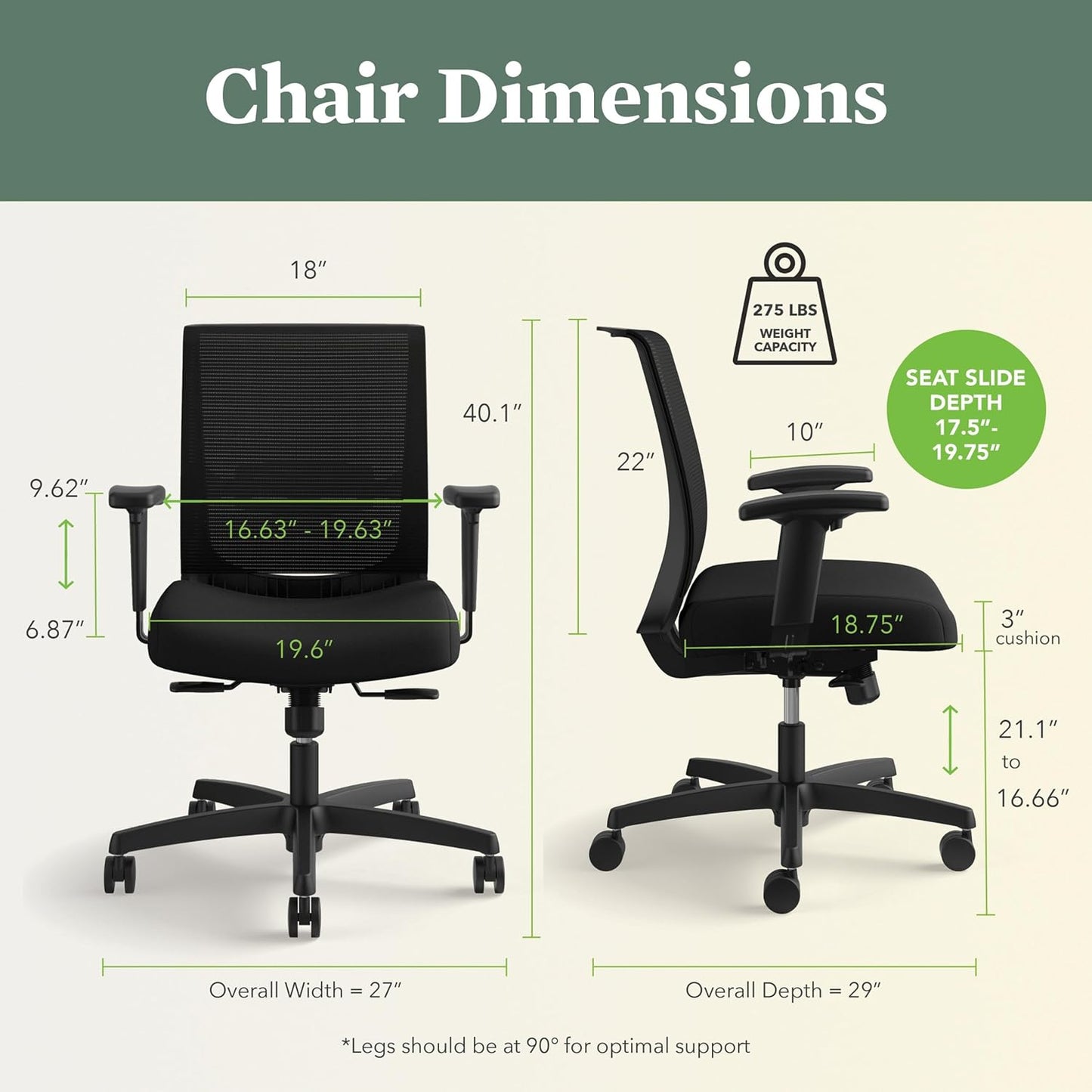 HON Convergence Ergonomic Office Chair, Breathable Back Support Mesh, Adjustable Arms, Computer Chair with Lumbar Support, Rolling Swivel Wheels, Comfortable Synchro-Tilt Recline, Fabric, Iris