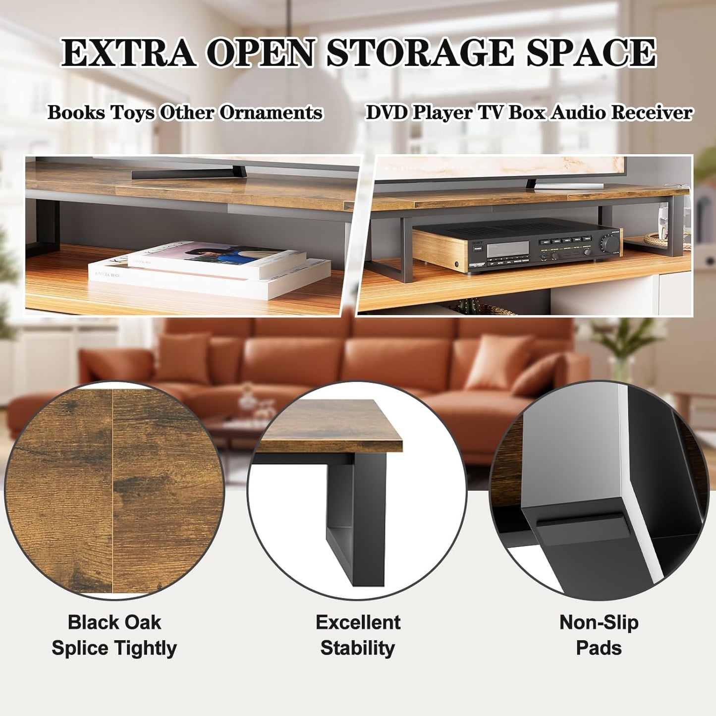 59" Large TV Riser Stand for 32-75 Inch TV, TV Shelf with Steel Legs, Tabletop TV Riser for Home Living Room, Study Office (Brown)