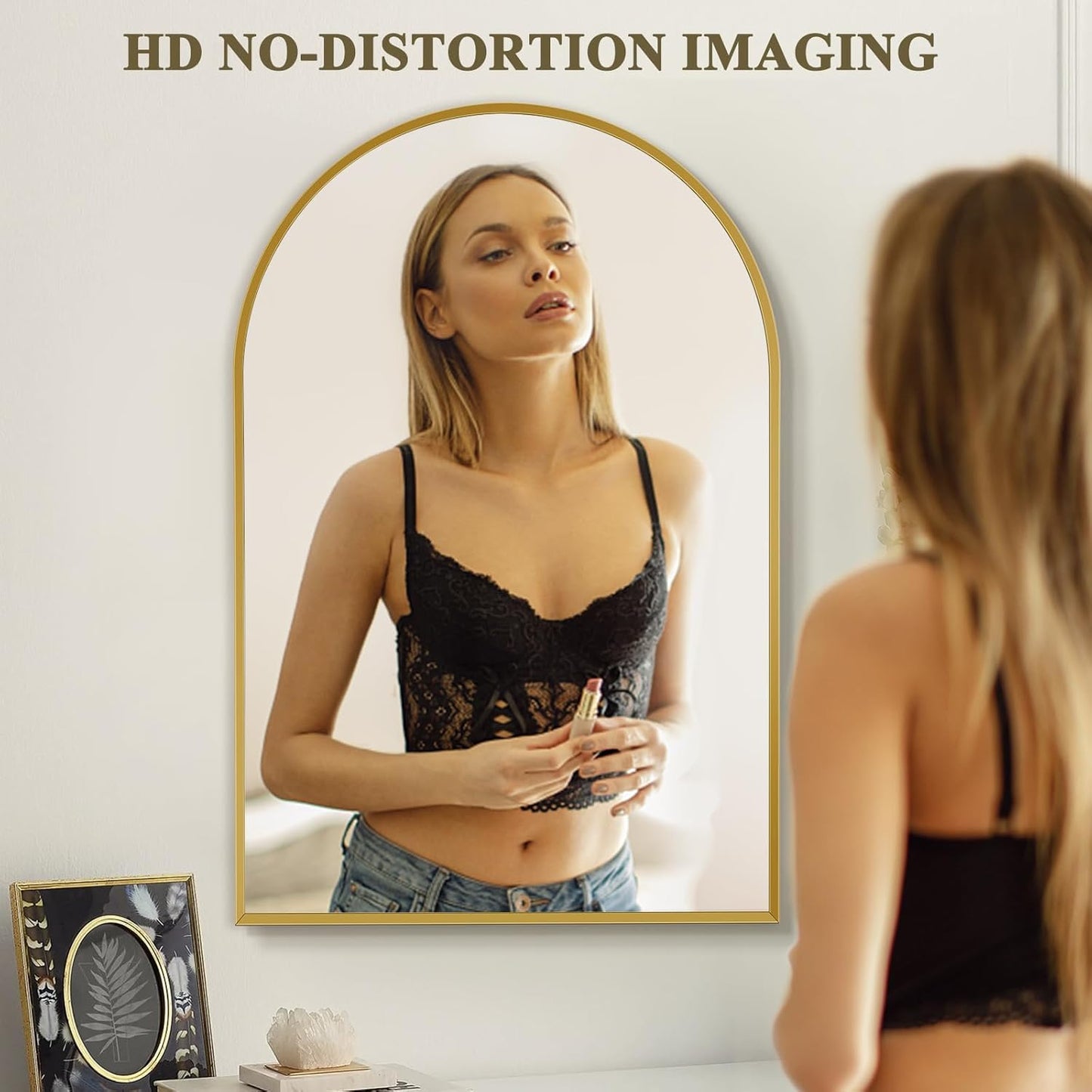 24" x 32" Gold Arched Mirror, Arch Wall Mirror, Metal Frame Black Bathroom Mirror, Arched Top Bathroom Vanity Mirror for Living Room, Bedroom, Entryway, Tempered Glass, Shatter Proof