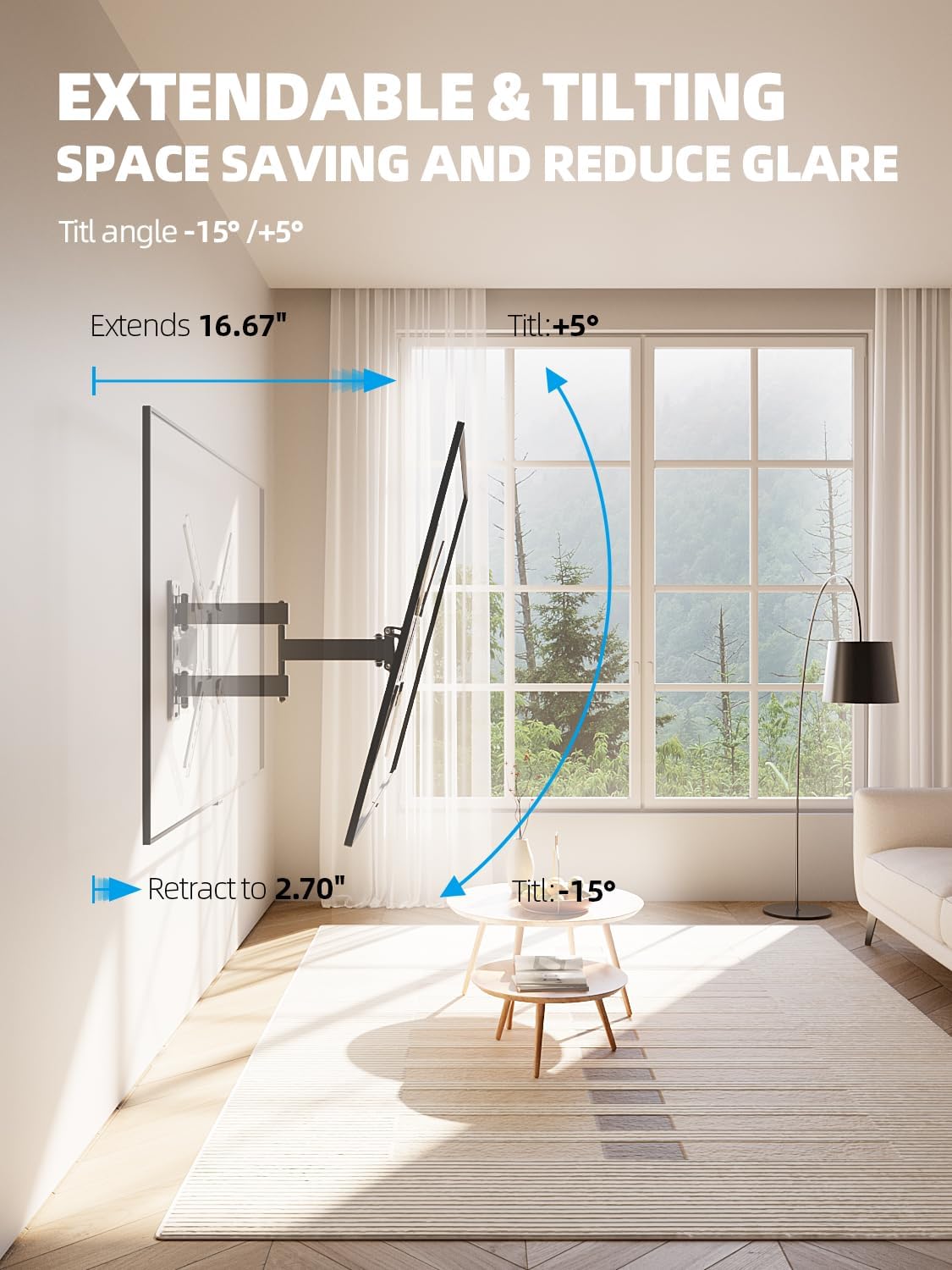 UL Listed Full Motion TV Wall Mount for 26-60 Inch TV Mounts Up to 77 lbs, Max VESA 400x400mm, Wall Mount TV Bracket with Swivel, Tilting, Leveling Adjust & Extendable Arm