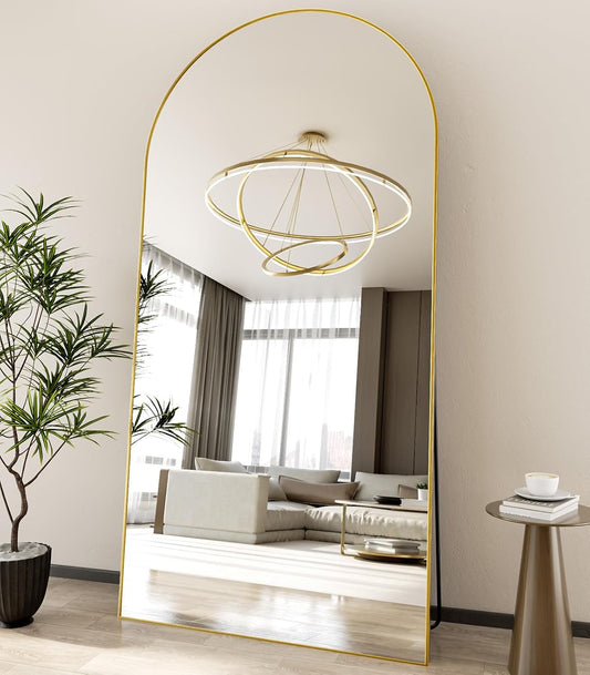 Koonmi 40"x80" Arched Full Length Mirror, Gold Large Floor Mirror with Aluminum Alloy Frame, Standing Hanging or Leaning Wall-Mounted Full Body Mirror for Living Room and Bedroom
