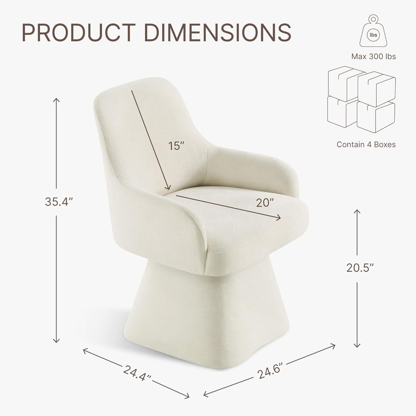 Swivel Dining Chairs Set of 4, Mid Century Modern Chairs Fabric Upholstered Armchair with Armrest & Ergonomic Backrest for Dining Room, Kitchen, Bedroom, Living Room, Beige, 4 Boxs