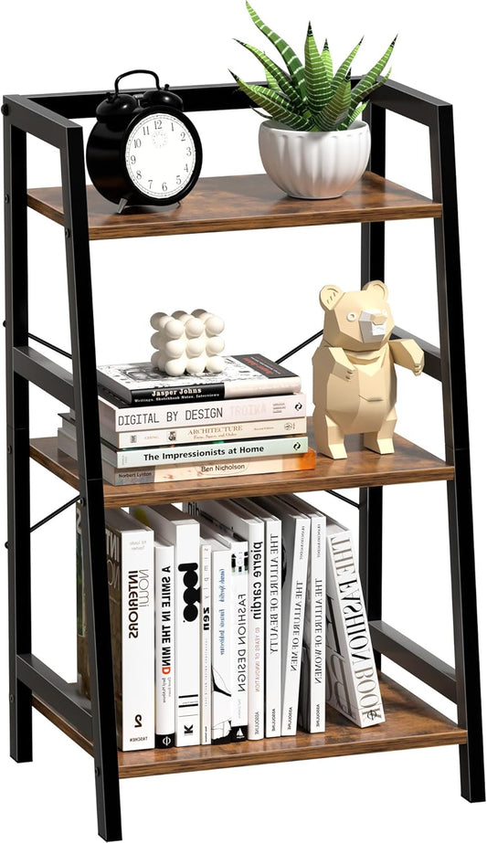 Bookshelf, Bookcase for Small Spaces, 3-Tier Shelf Bookcase, Short Shelf Storage Organizer for Living Room, Bedroom, Home Office, Kitchen, 11.8 "D x 16.5" W x 31.3 "H, Rustic Brown
