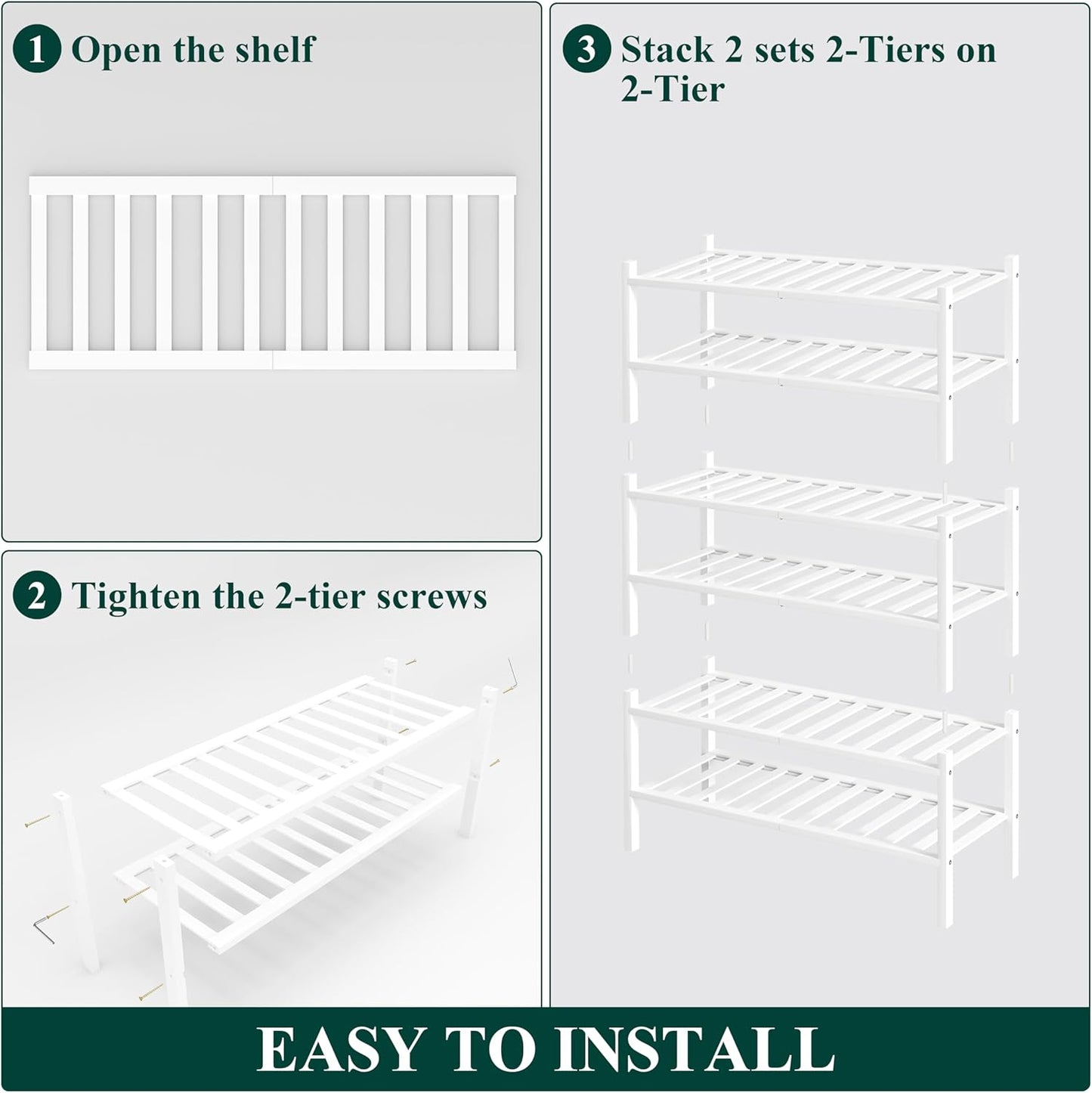 Smiry Shoe Rack, 6 Tier Bamboo Shoe Organizer, Stackable Free Standing Wooden Shoe Storage Shelf for Closet, Entryway, Front Door Entrance, White