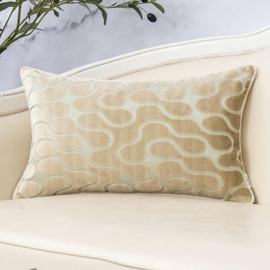Yangest Beige Throw Pillow Cover Wavy Cushion Cover Modern Zippered Rectangular Pillowcase for Sofa Couch Bedroom Living Room Home, 12x20 Inch