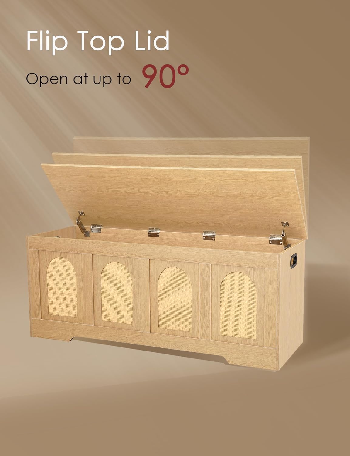 DINZI LVJ Storage Chest, 47.2" Rattan-Like Toy Box with 2 Safety Hinges, Wooden Entryway Storage Bench with Flip-Top, Large Trunk for Living Room, Bedroom, Easy Assembly, Natural