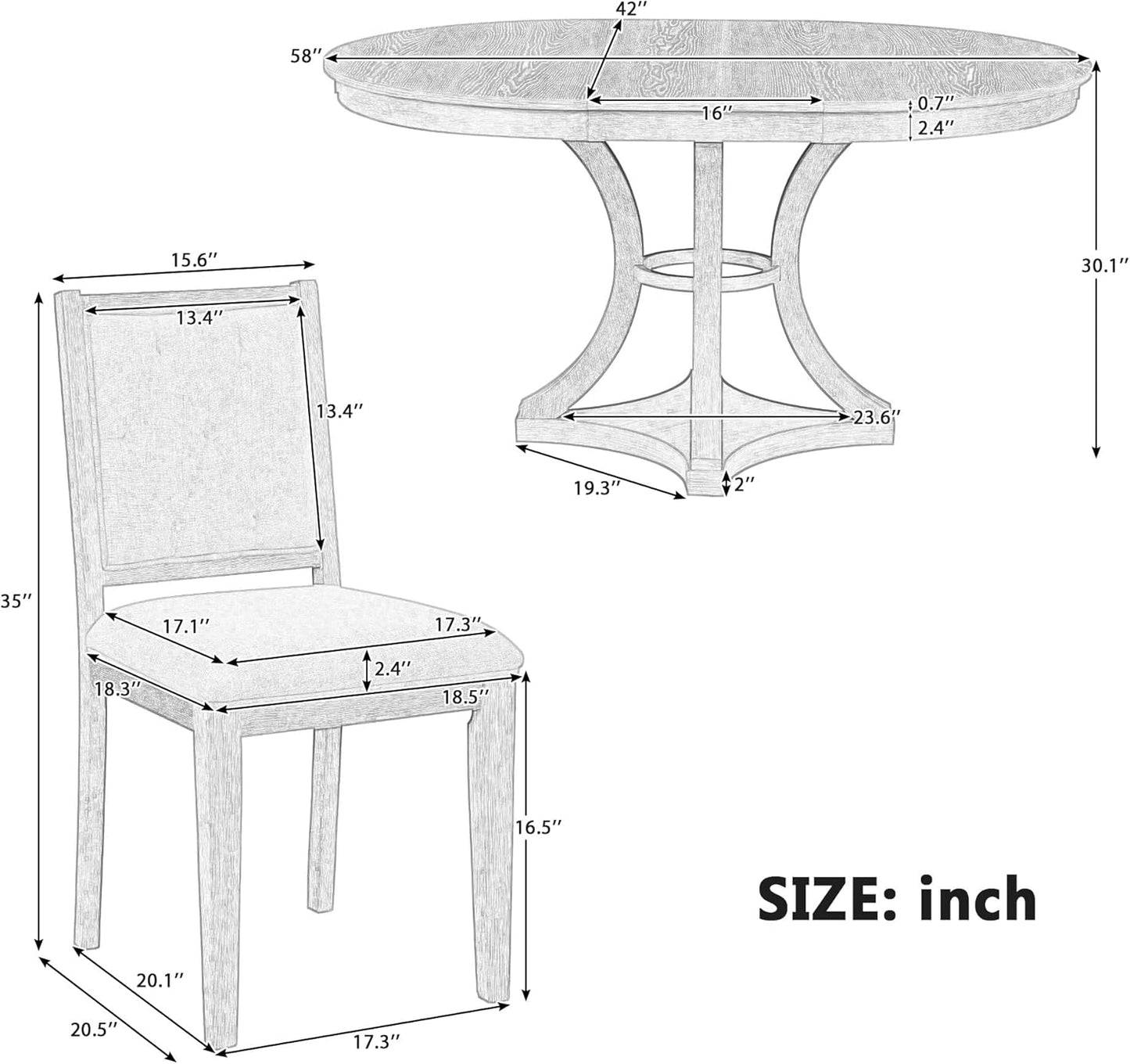 Merax 5-Piece Extendable Round Dining Table Set 42"-58" Retro Functional Table and 4 Upholstered Chairs for Dining Room and Living Room (Espresso)