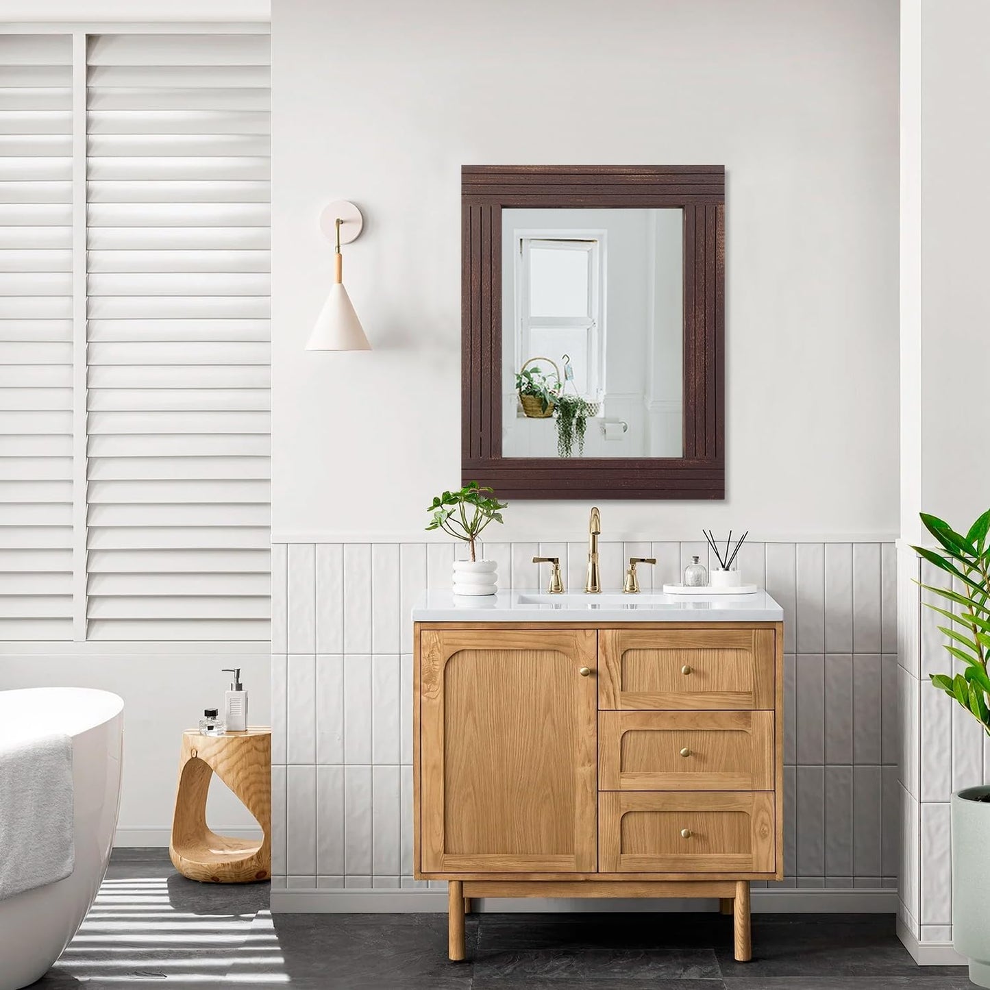 Mirrors for Wall Rustic Wooden Frame Rectangle Mirror Vintage Hanging Mirror for Bedroom Bathroom Living Room Farmhouse Wall Decor Brown Large 20" x 16 "