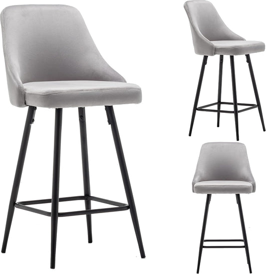 BTEXPERT® Set of 2, Premium upholstered Dining 25" High Counter Back Stool Bar Chairs, barstools Pack Gray Velvet