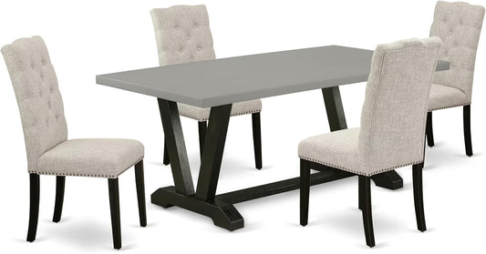 East West Furniture V697EL635-5 5 Piece Modern Dining Table Set Includes a Rectangle Wooden Table with V-Legs and 4 Doeskin Linen Fabric Parsons Dining Chairs, 40x72 Inch, Multi-Color