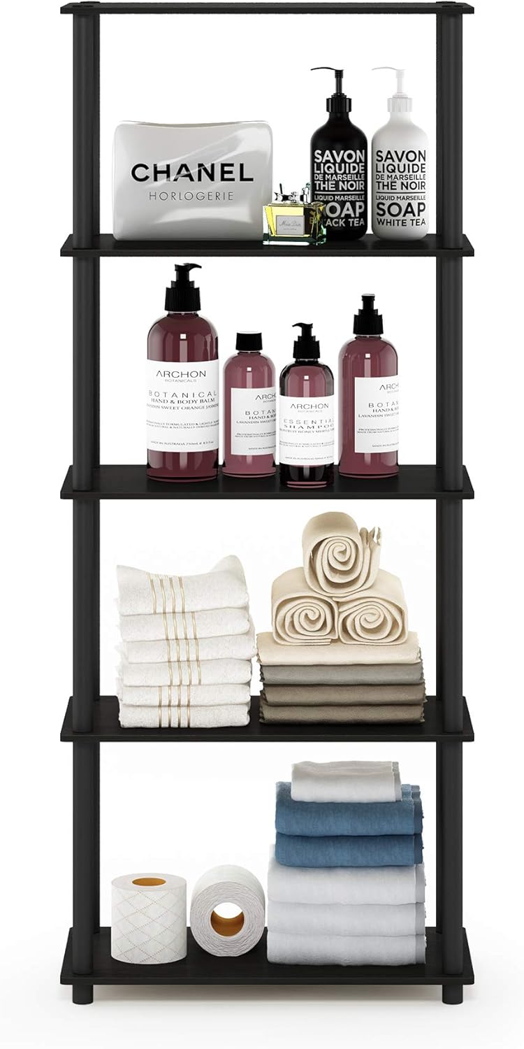 Furinno Turn-N-Tube 5-Tier Multipurpose Shelf / Display Rack / Storage Shelf / Bookshelf, Round Tubes, Espresso/Black
