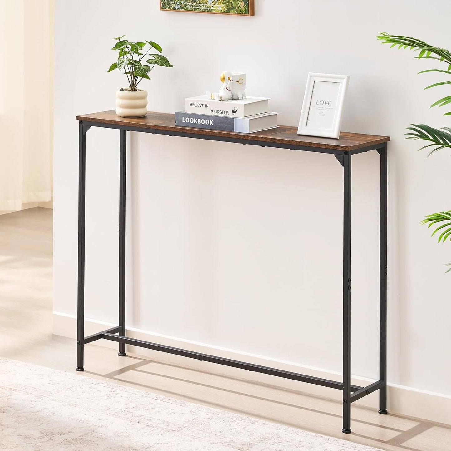 Console Table, Narrow Entryway Table, Thin Sofa Table, Behind Couch Table,for Hallway, Bedroom, Living Room, Foyer, 9.4 x 39.4 x 31.5 Inches, Rustic Brown