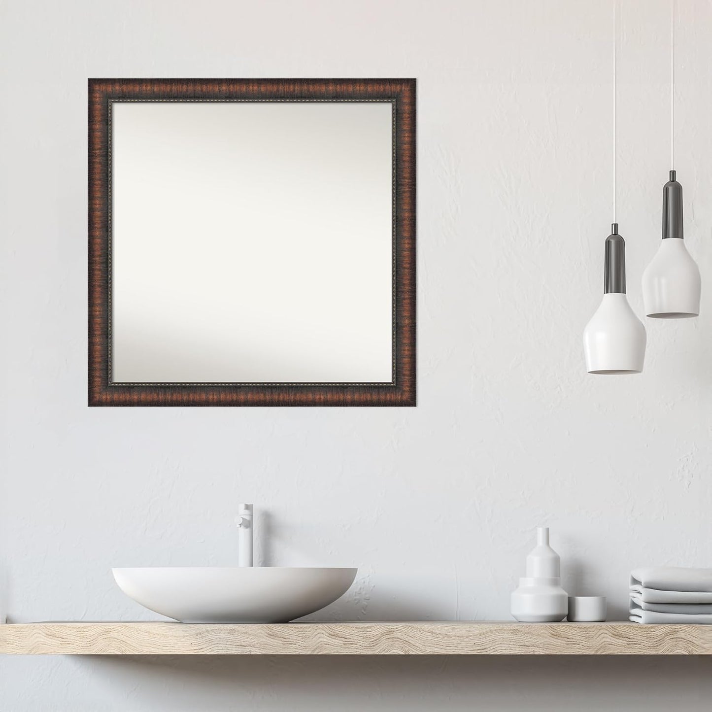 Amanti Art White Bathroom Mirror for Over Sink, 29x29 Cabinet White Narrow Square Vanity Mirror, Large Modern Frame, Hangs Horizonally and Vertically, Bathroom Wall Decor, Non-Beveled Edge