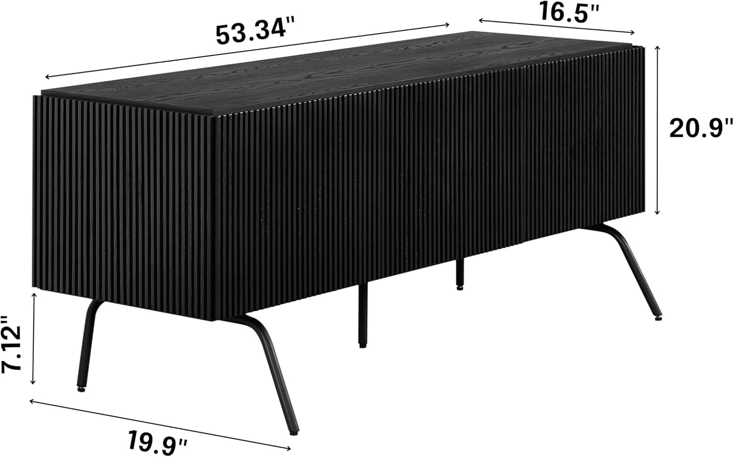 NTC Veil TV Stand with 3 Doors for TVs up to 60’’, Media Console with Vertical Groove Design and Metal Legs, Modern Entertainment Center for Living Room and Bedroom, Effortless Assembly, Burnt Black