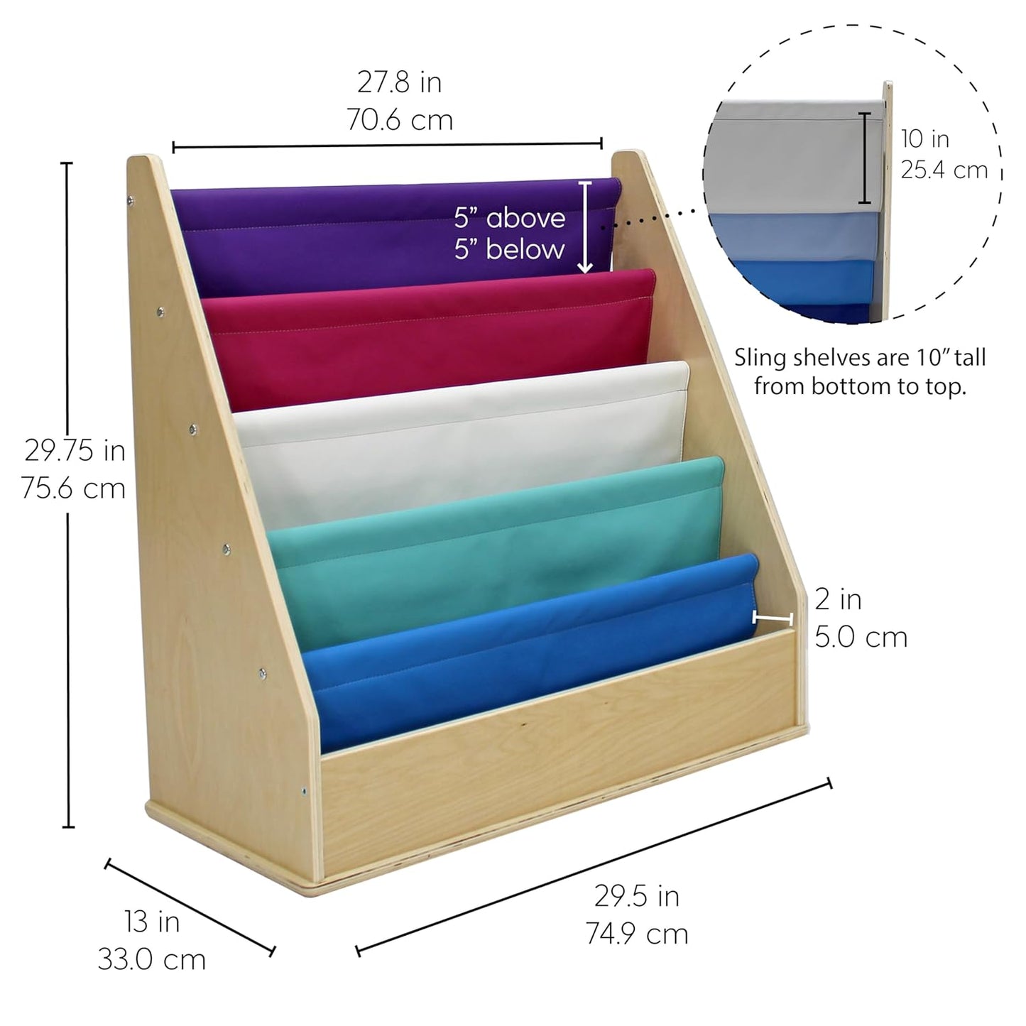 Factory Direct Partners 13745-140 Birch SoftScape Sling Book Display, 4-Shelf Vinyl Storage for Kid"s Books and Magazines - Contemporary