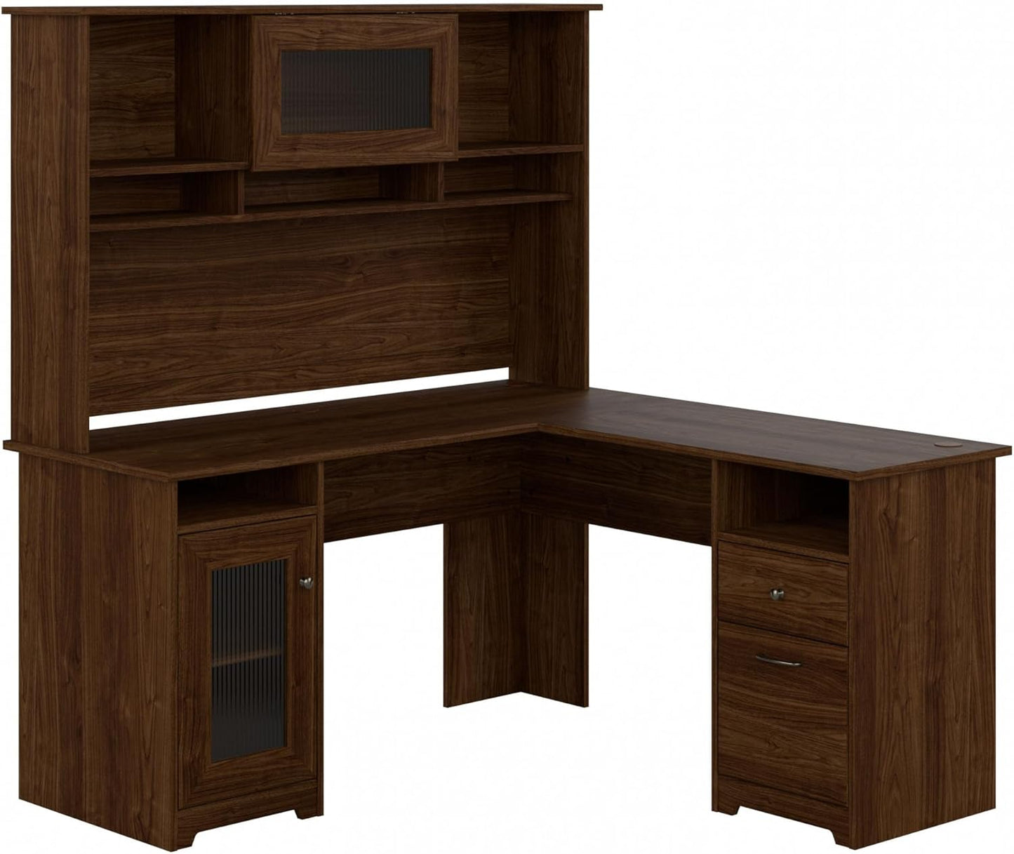 Bush Furniture Cabot L Shaped Desk with Hutch | Corner Desk with Storage for Home Office in Modern Walnut | 60W L Shaped Computer Desk