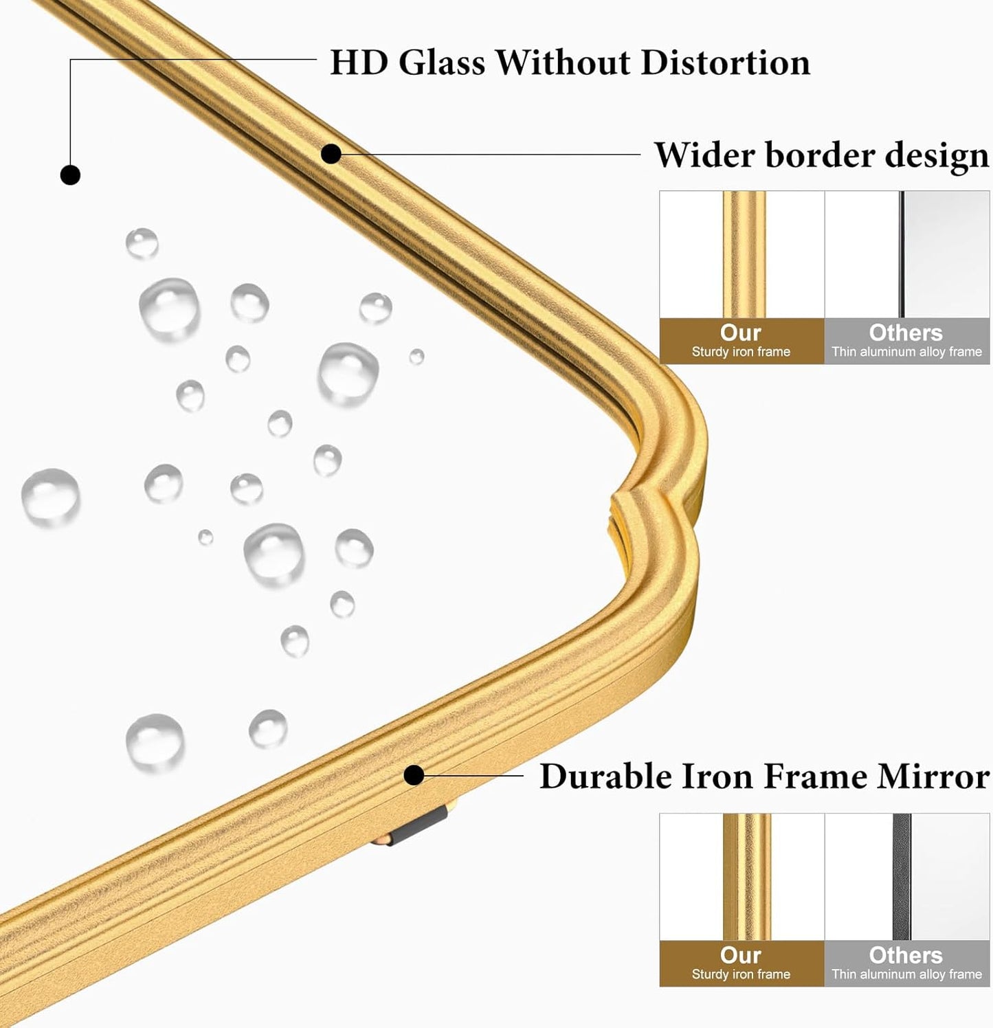 24X36 Inch Gold Mirror for Bathroom, Modern Rounded Corner Rectangle Mirror with Non-Rusting Iron Metal Framed Bathroom Vanity Mirror for Over Sink Wall Decor(Tempered Glass)