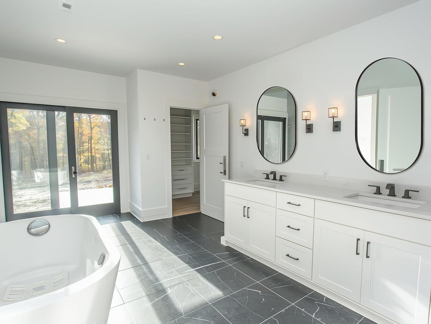 ANDY STAR Large Oval Black Bathroom Vanity Mirror, 30x40 Inch, Stainless Steel Metal Frame, Shatterproof Glass, Wall Mounted