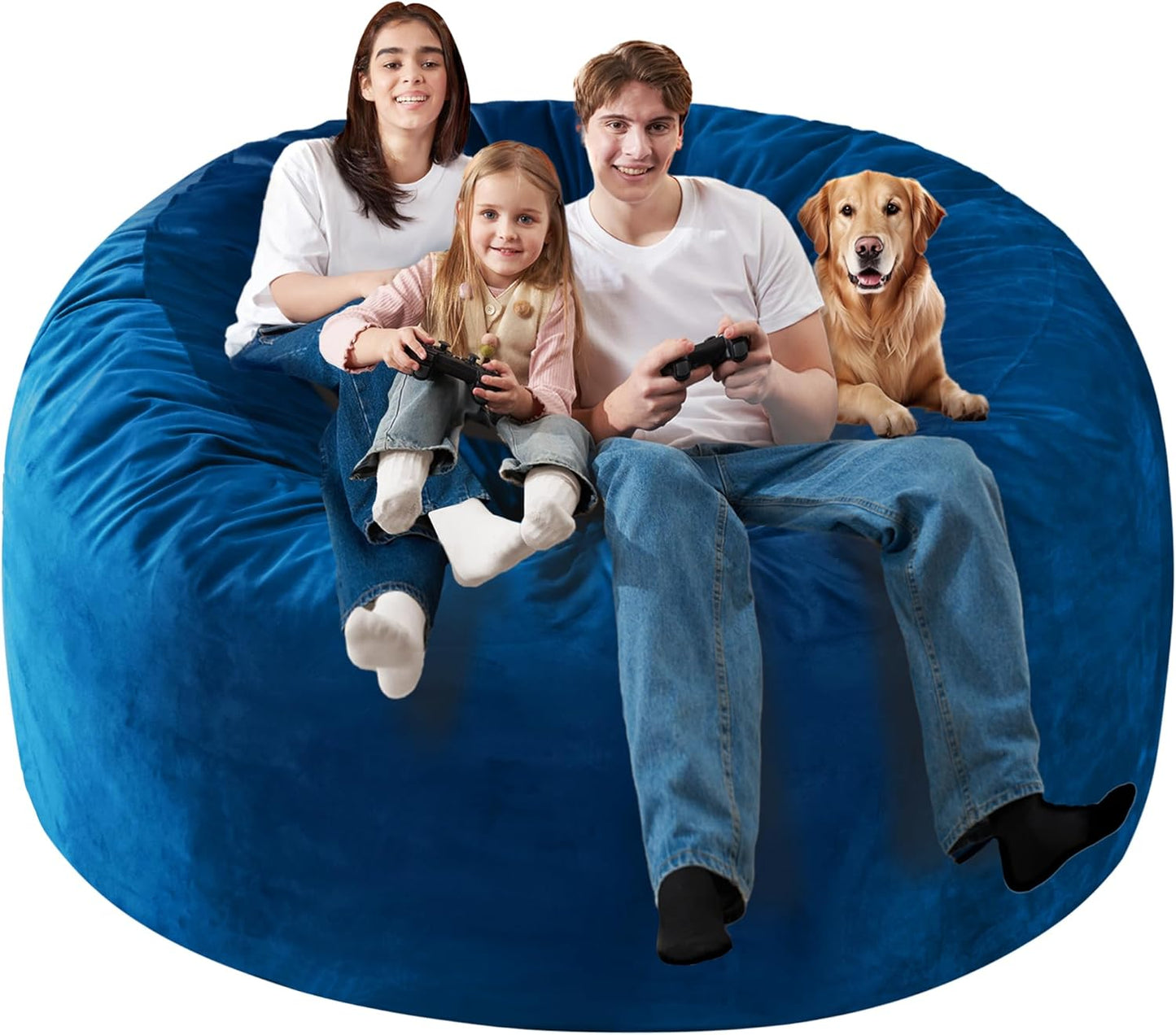 Homguava 6FT Bean Bag Chair Giant BeanBag with Memory Foam Filled, Large Bean Bag Chairs for Adults, Adult Bean Bag Chair with Dutch Velvet Cover for Living Room Bedroom-Blue
