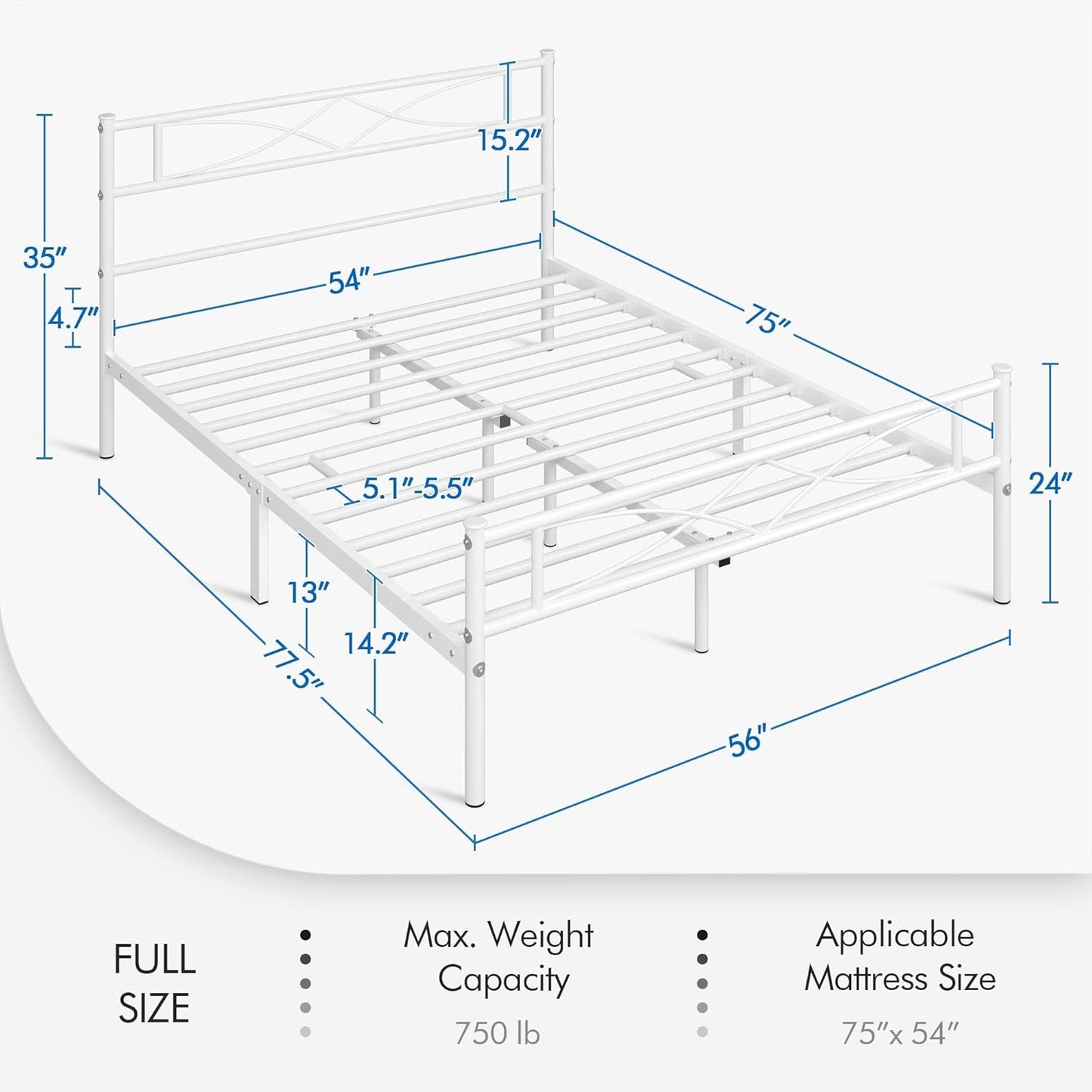Yaheetech Metal Full Size Bed Frame, Platform Bed Frame, Mattress Foundation with Curved Design Headboard & Footboard, NO Box Spring Needed, Heavy-Duty Support, Easy Assembly, Full, White