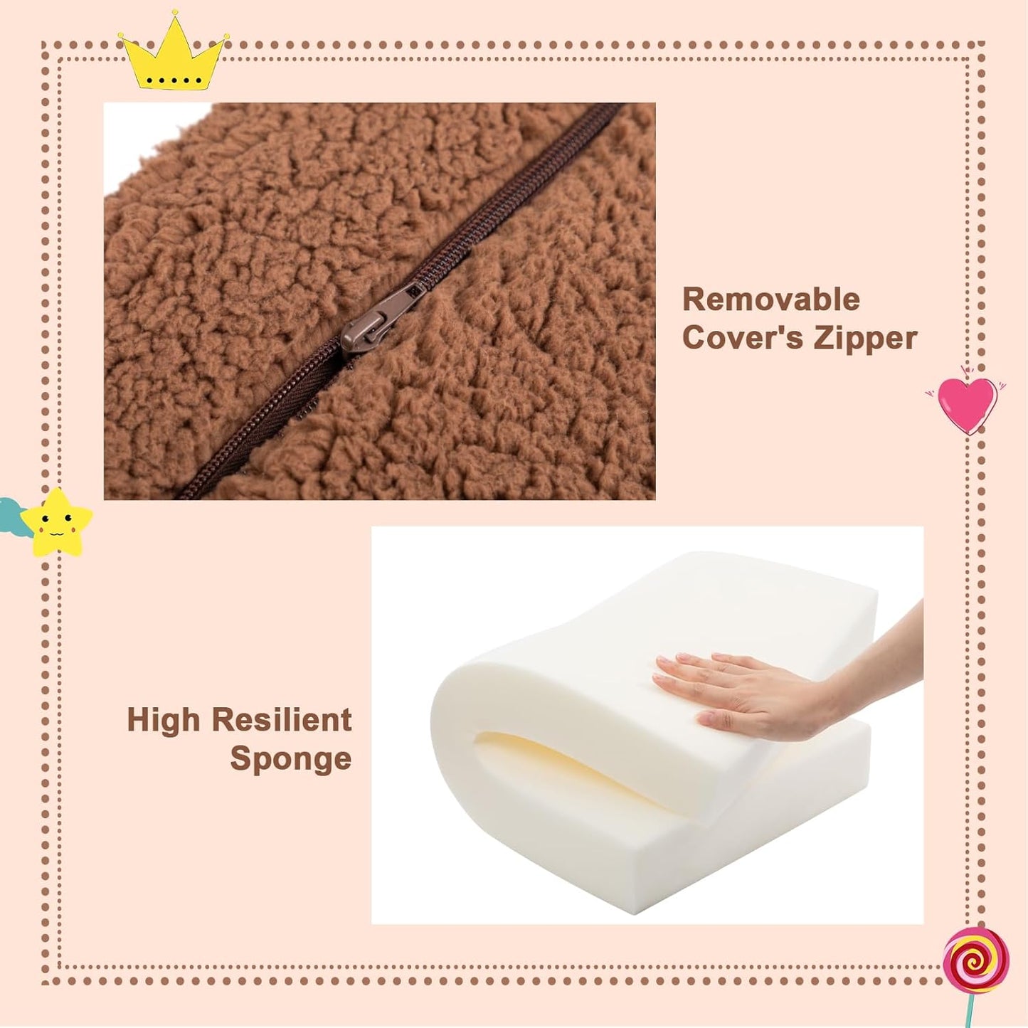 ALIMORDEN 2-in-1 Flip Out Cuddly Sherpa Toddler Couch, Convertible Sofa to Lounger, Bear