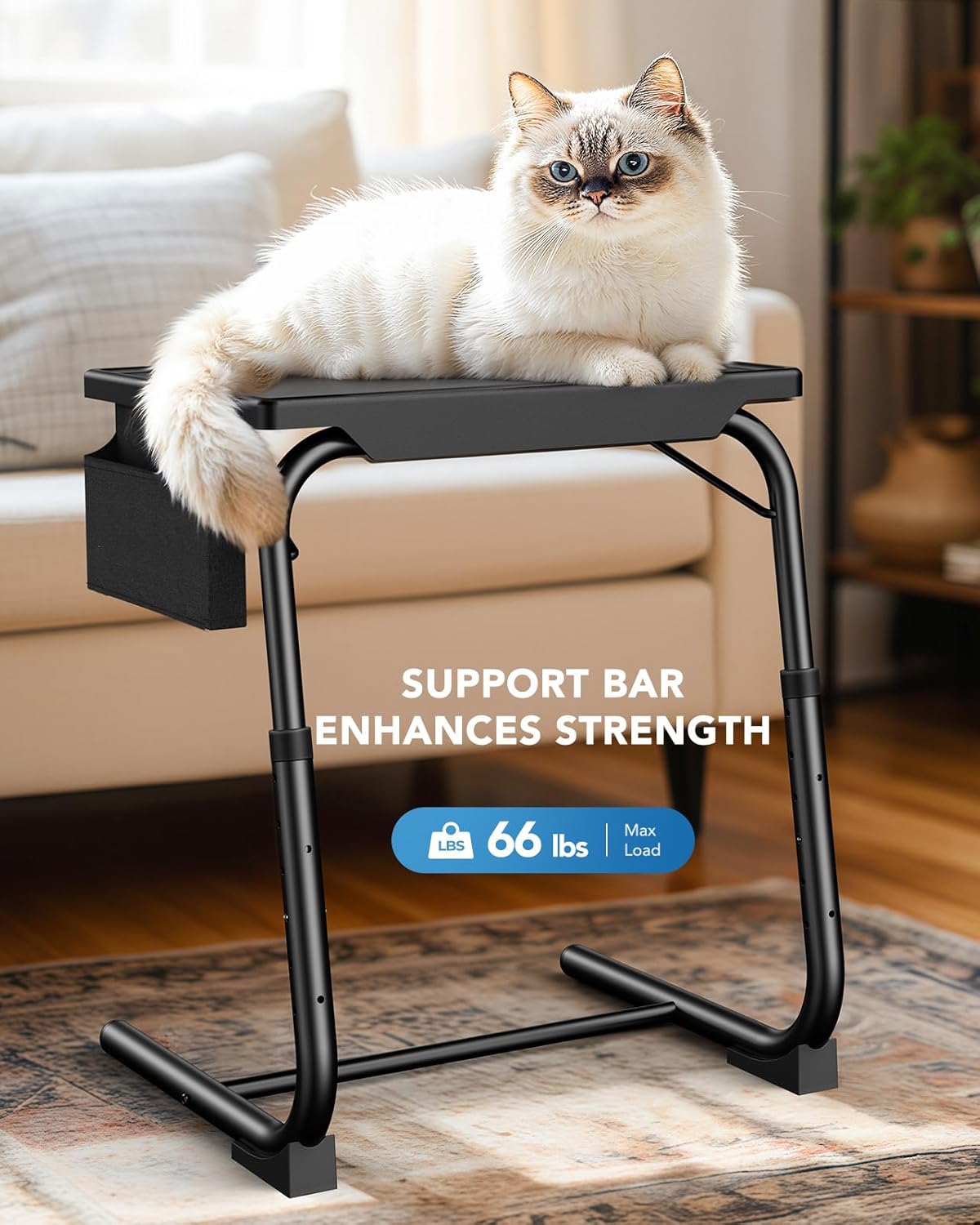 HUANUO TV Tray, Adjustable TV Dinner Tray, 20.5 x 15.4 inch Folding Tray Table with Storage Pocket, 6 Height Settings, 3 Angle Adjustments, Comfortable Tray Tables for Bed & Sofa, HNTT04B