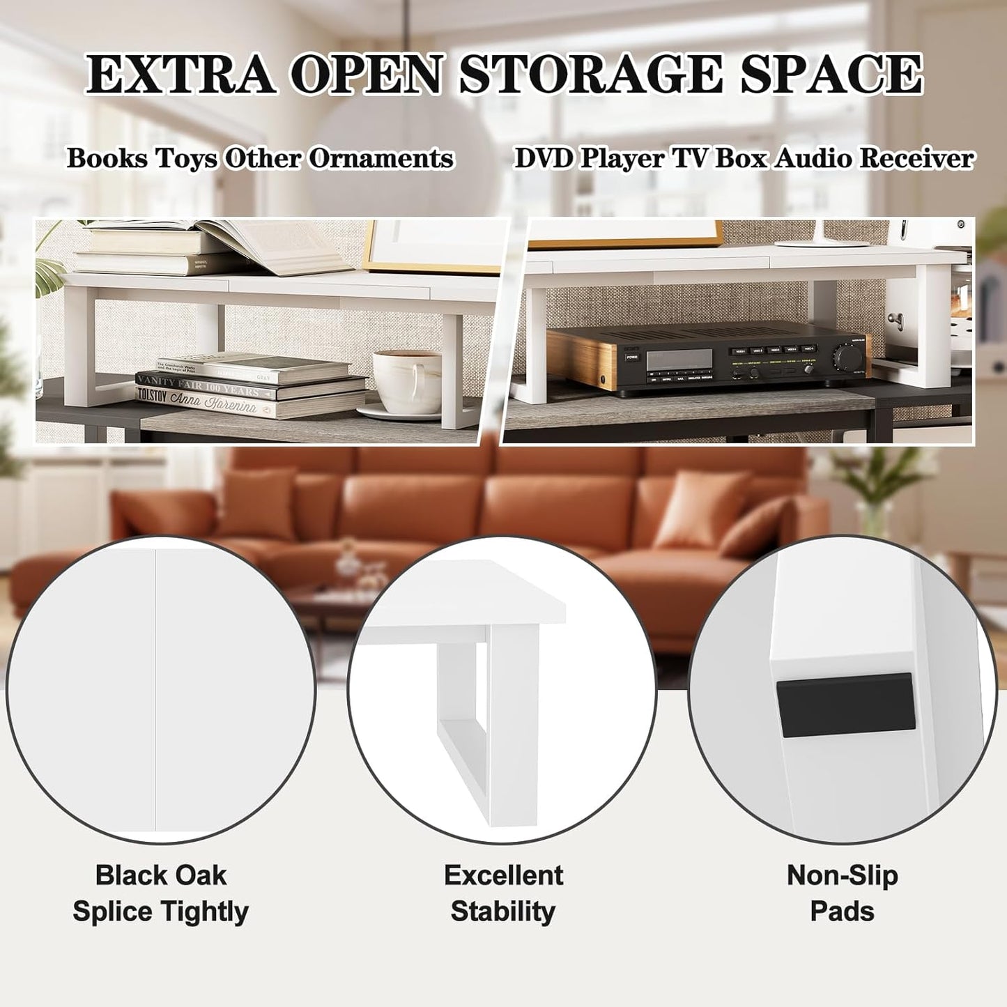 aboxoo 47" TV Riser for 32-60 inch TV, TV Riser Stand Shelf, Tabletop TV Stand Riser, Computer Monitor Table for Home Living Room, Study Office (White)