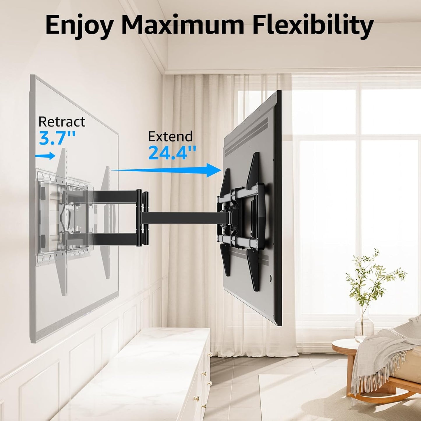 MOUNTUP Heavy Duty TV Wall Mount for 47-90 inch Large TVs, Holds 200 lbs, Full Motion TV Mount with Articulating Extension, Swivel & Tilt, Preassembled, Max VESA 800x400mm, Fits 16-24" Studs, MU0015