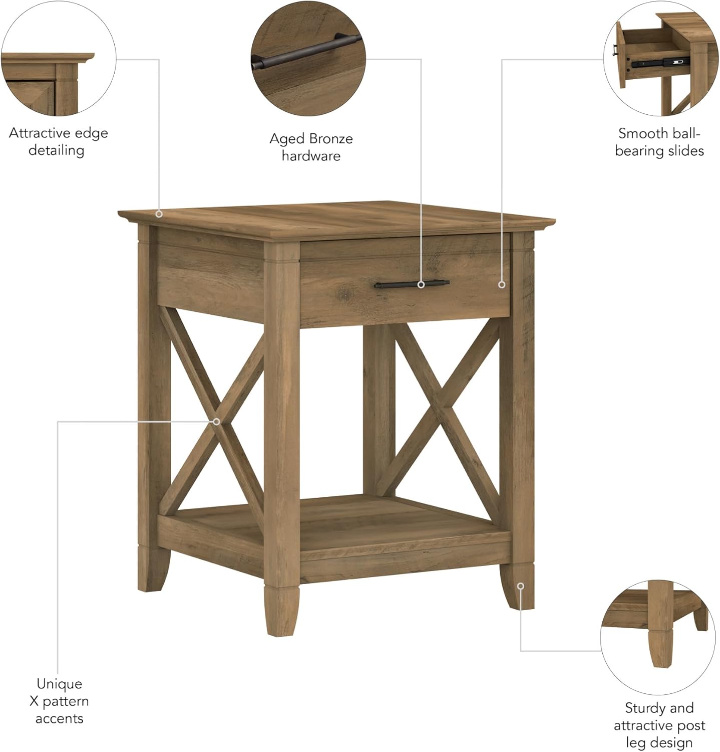 Bush Furniture Key West Small End Table with Storage | Modern Farmhouse Accent Shelf for Living Room in Reclaimed Pine