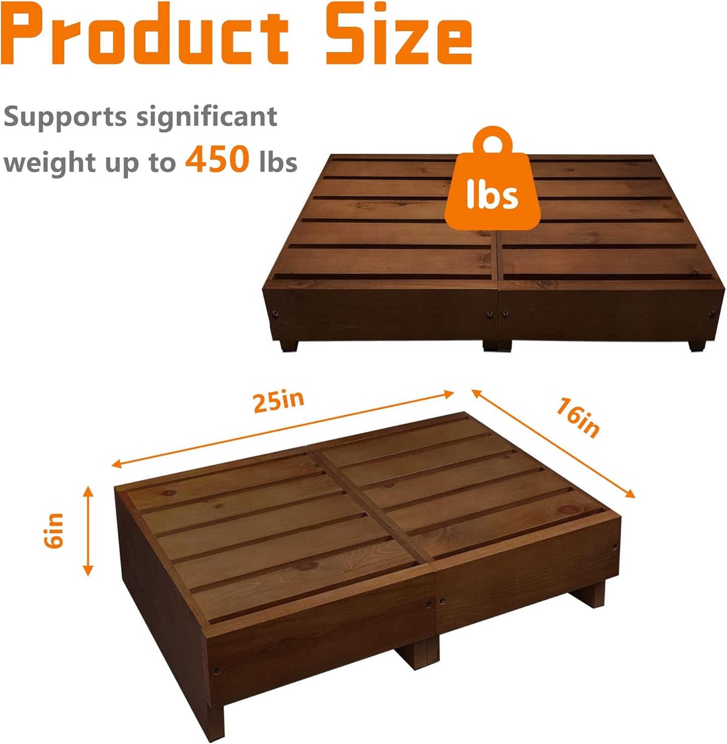 Wooden Step Stool 6” Height, Step Stools for Bed, Bed Steps for High Beds for Adults and Elderly, Step Stool for Bedroom, Kitchen, Living Room, Dark Brown