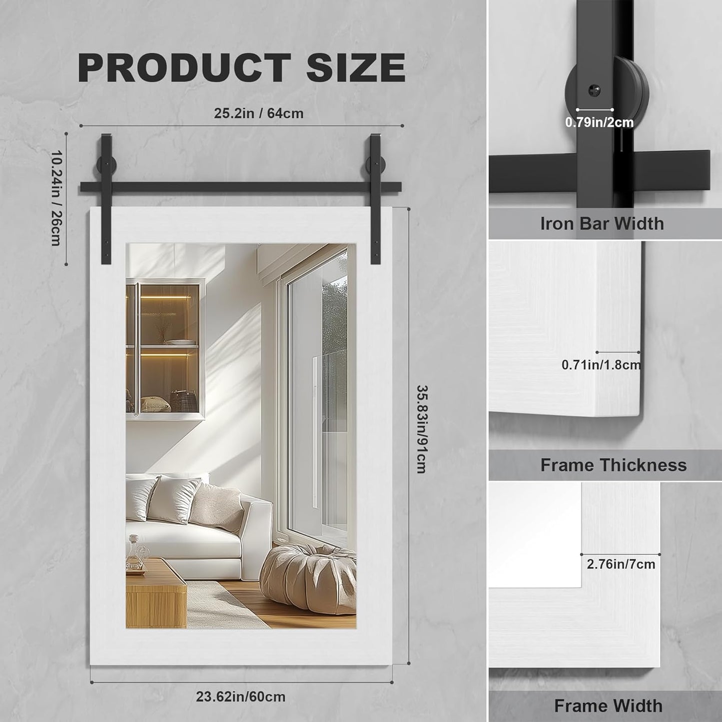 Hasipu Farmhouse Bathroom Mirror, 24"x36" Rustic Wood Framed Wall Mounted Mirror, White Vintage Vanity Mirror Barn Door Style Decrative Mirrors