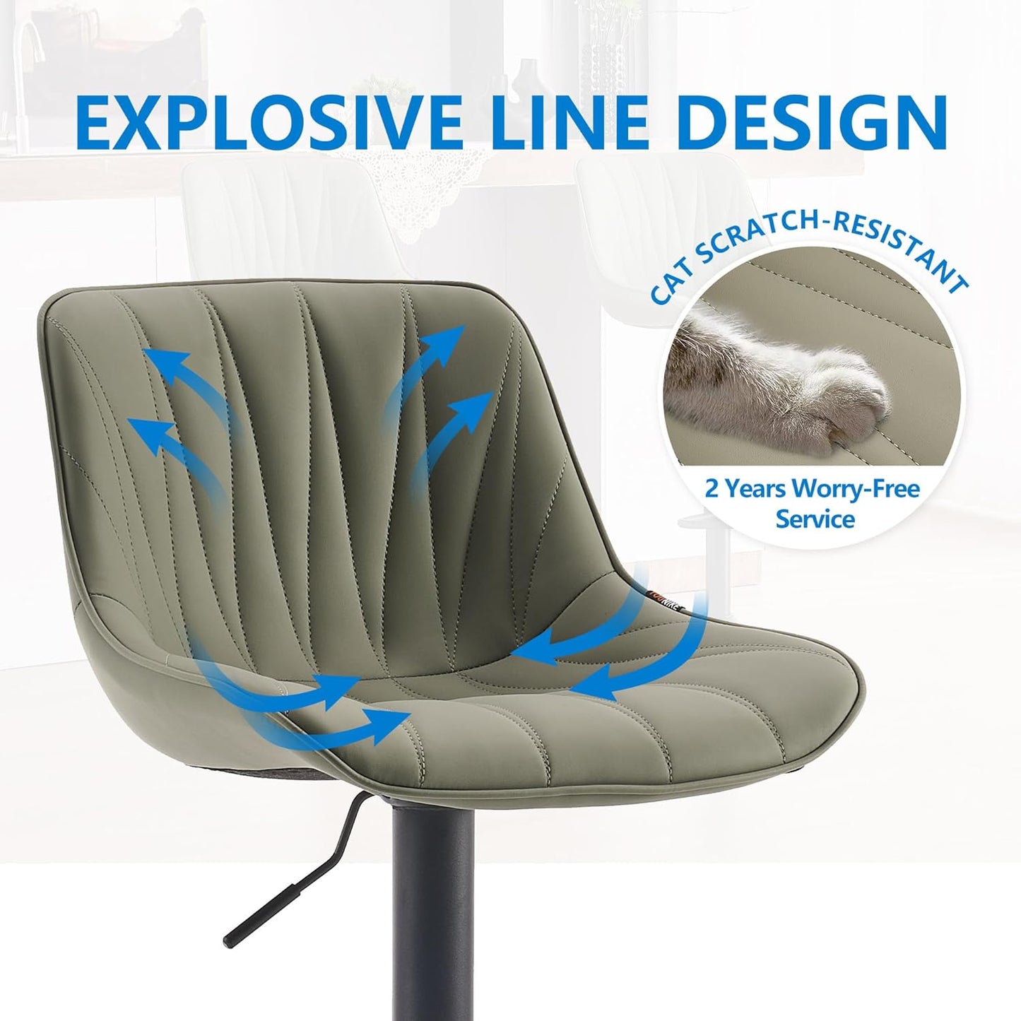 YOUNIKE Bar Stools Set of 2 for Kitchen Island, Olive Green Swivel Tall Bar Stools, Faux Leather Padded Barstools with Back, Modern Counter Height Bar Chairs with 300LBS Support