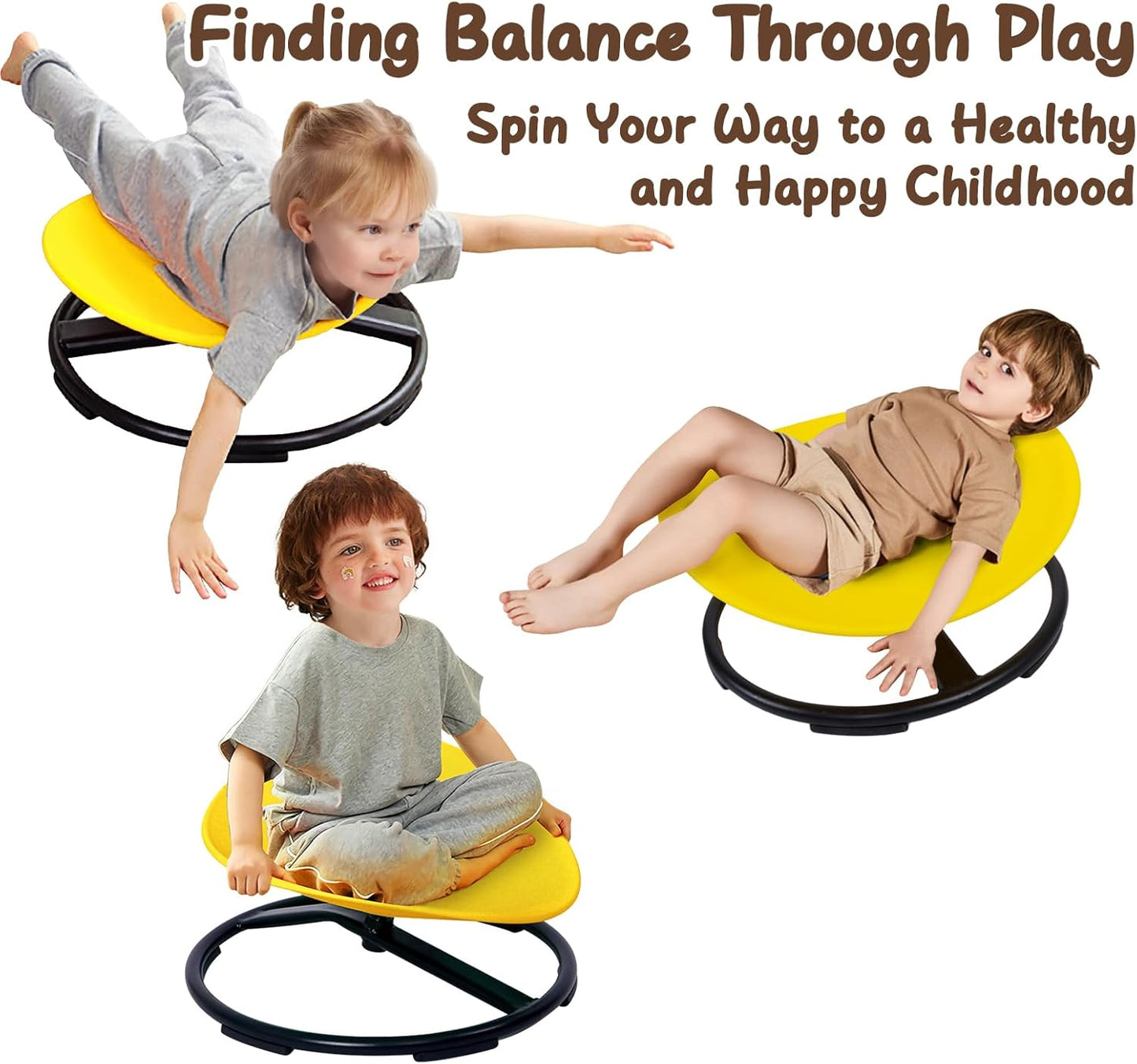 Kids Sensory Spinning Chair for Autism Ages 3+, Sit and Spin Swivel Chair for Kids with ADHD, Sensory Chairs for Autistic Children, Sensory Toys for Motion Sickness Relief, Balance Training (Yellow)