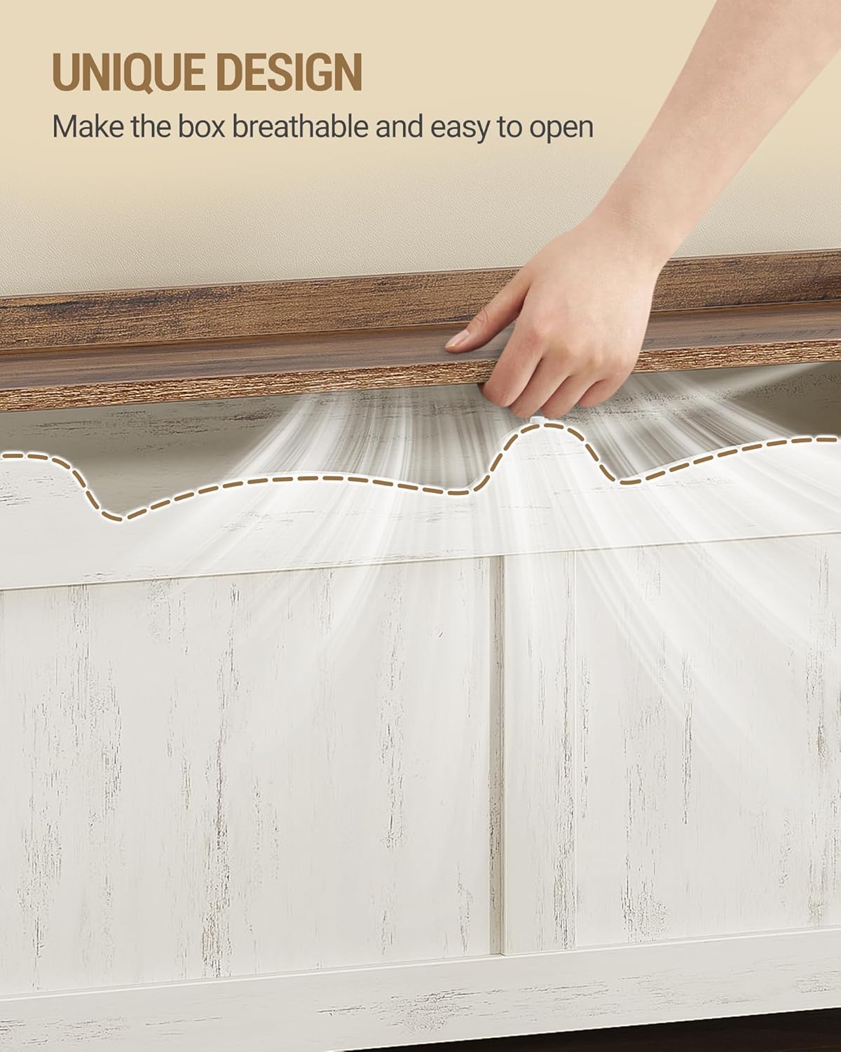 39.4" Storage Chest, Extra Large Storage Trunk with 2 Safety Hinges, Wooden Box Bench, Lift-Top Organizer Chest, Shoe Bench for Entryway, Bedroom, Living Room, White and Brown SB04514B