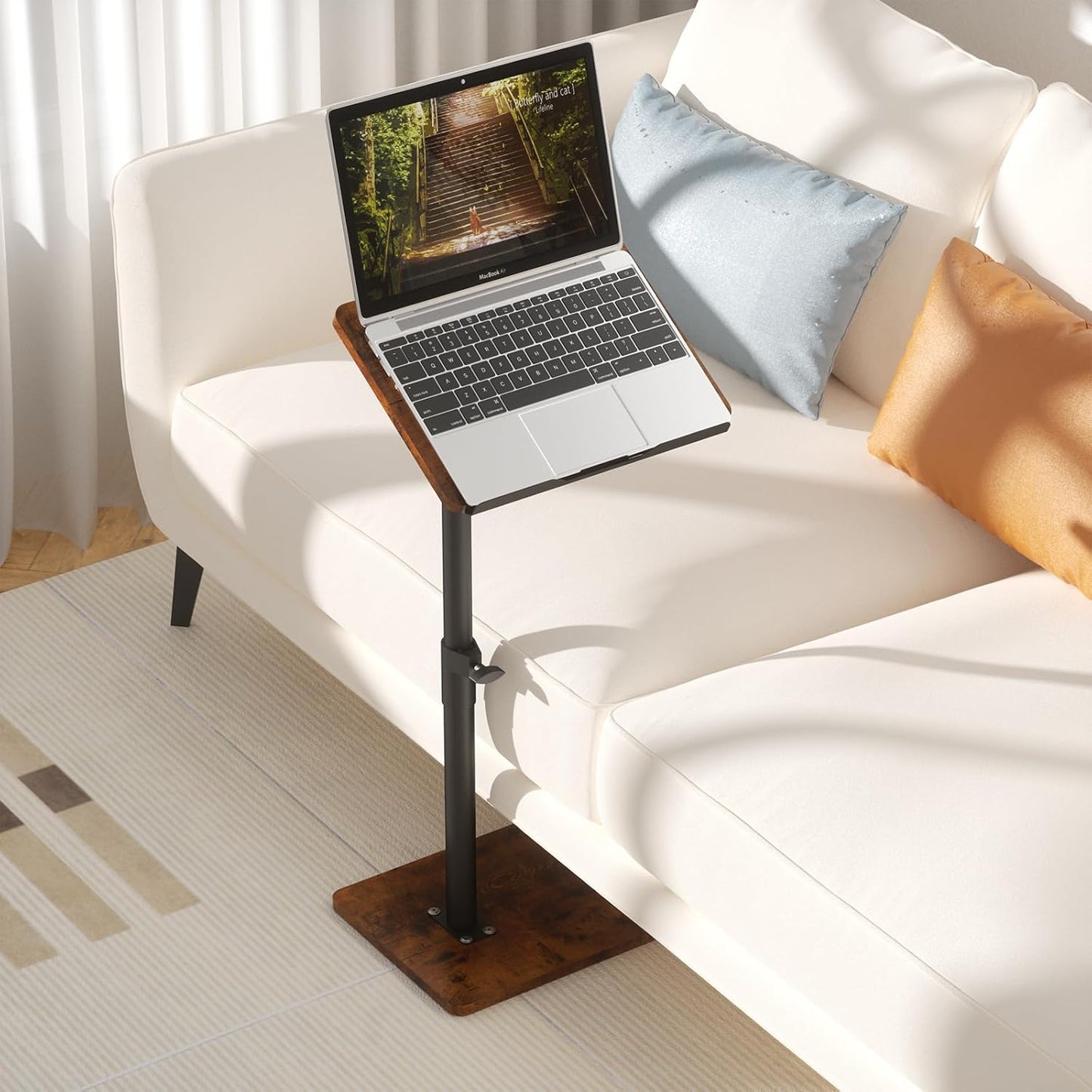 Sofa Armrest Tray Table for Couch - 360° Swivel Height Adjustable End for Small Spaces, Snack Side Table for Bed or Chair with Phone & Tablet Slot (Rich,Angle Adjustable)