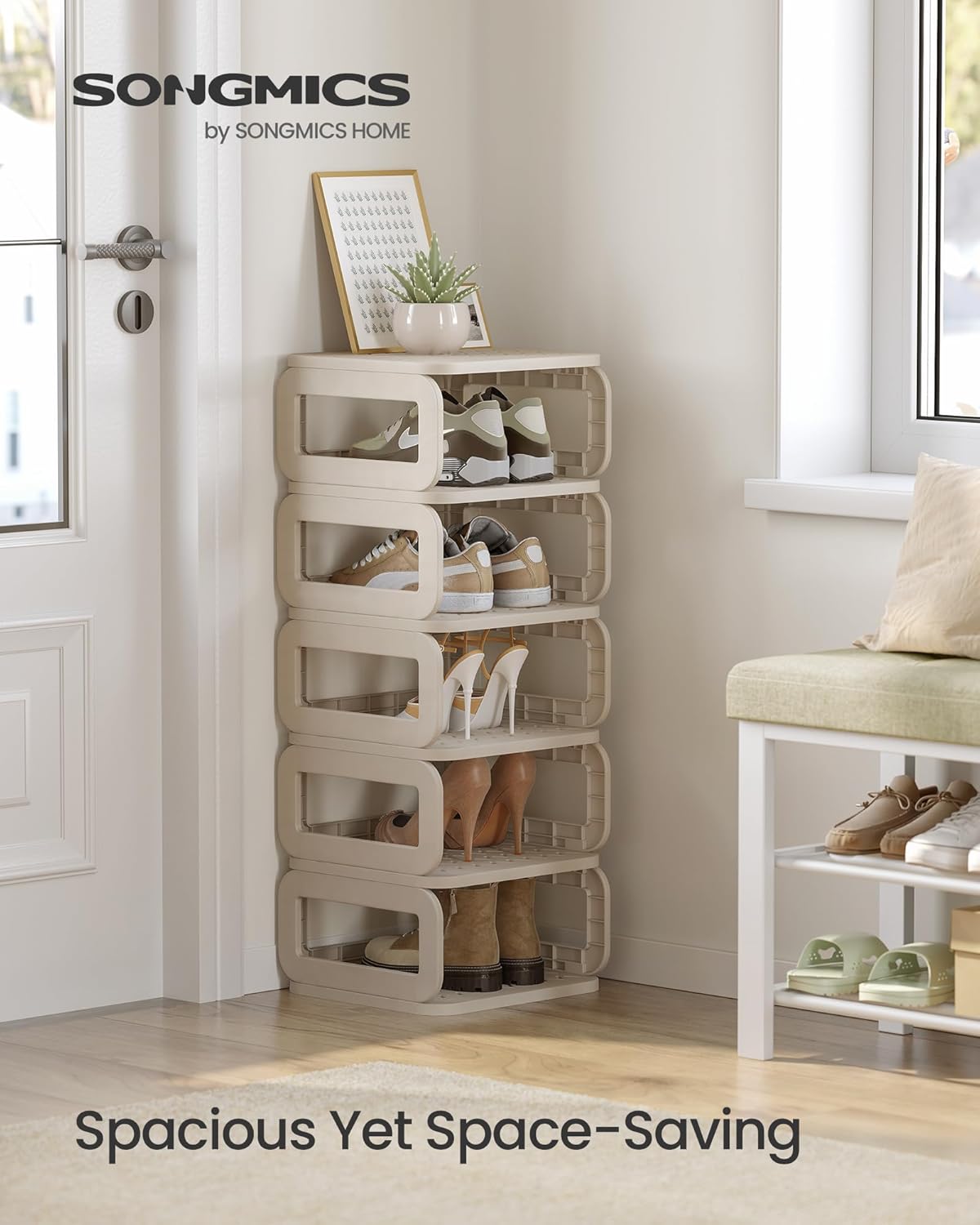 SONGMICS Shoe Rack, Shoe Organizer, 6 Shelves, Shoe Storage, Narrow Shoe Shelf, Open Shelf for Entryway, Living Room, Bathroom, Space-Saving, Cappuccino Beige ULPC037K01