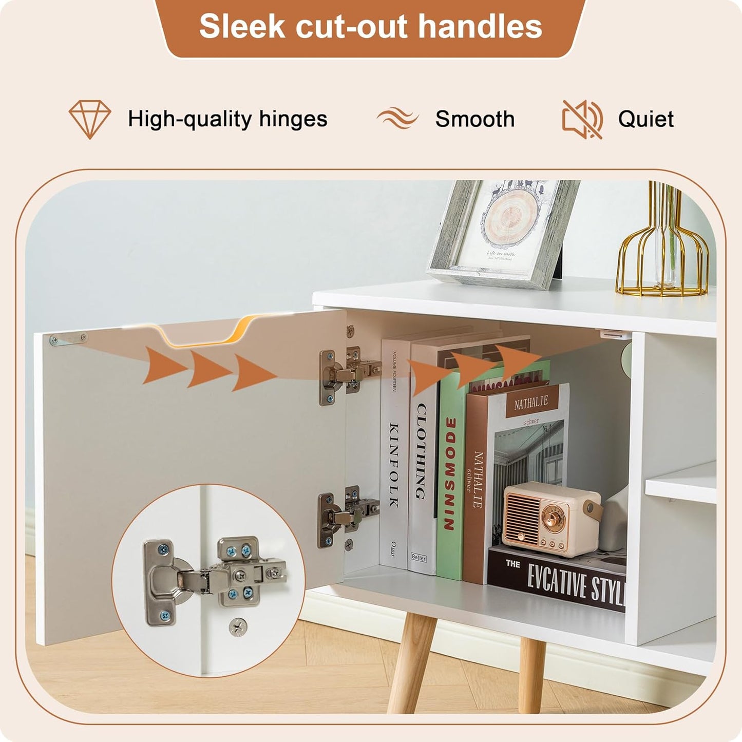 ALINE FURNITURE White TV Stand with Storage - Media Console Cabinet for 50 55 60 Inch TVs - Entertainment Center - Wood TV Stands for Living Room