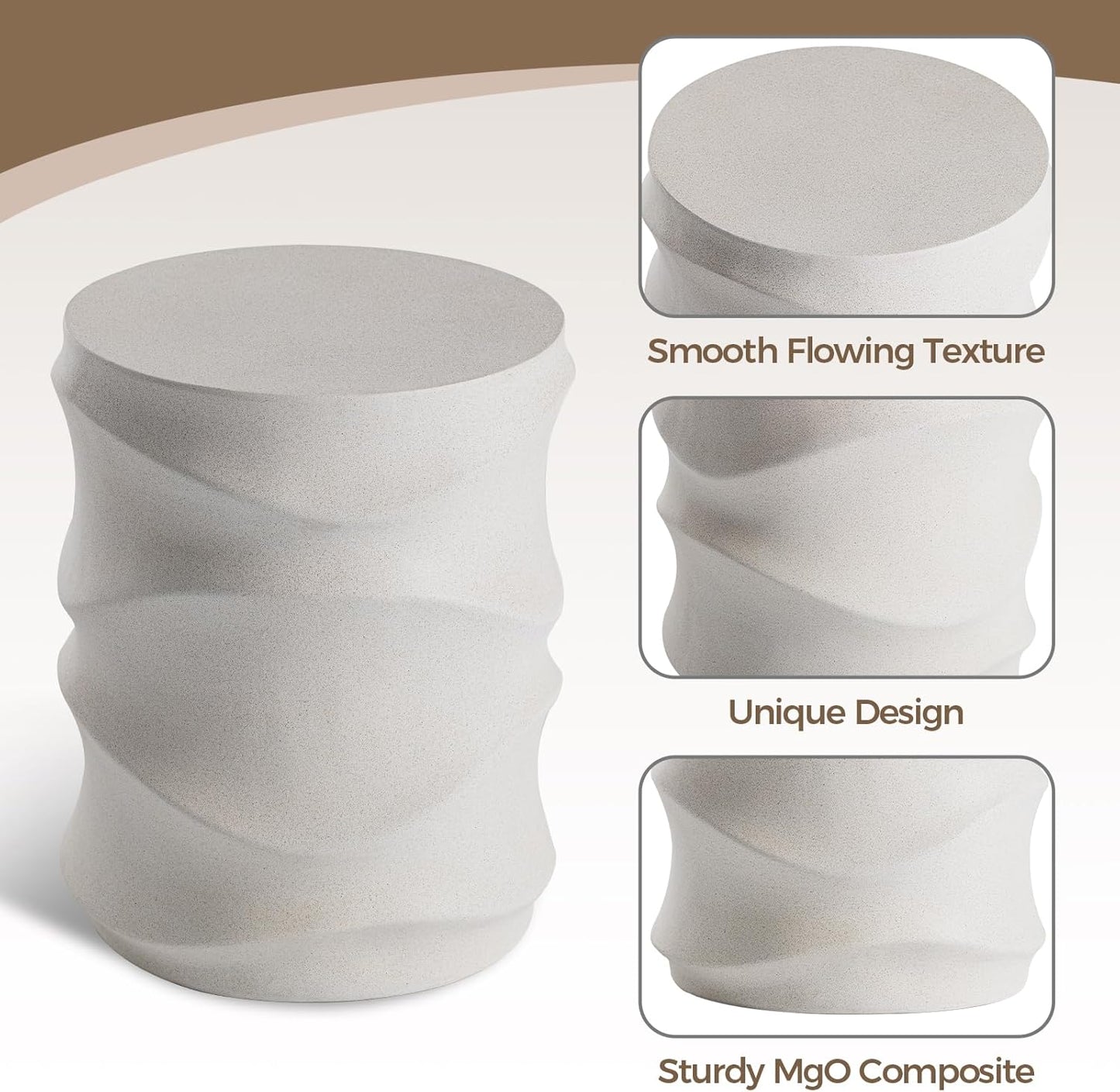 COSIEST Set of 2 Outdoor Side Table, 2 Pieces Concrete Side Table for Patio, Streamlined Lightweight Accent Table, Decorative Patio Garden Stools, Plant Stand Drum Table, Round, Spotted White