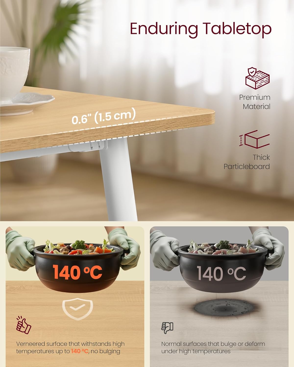 VASAGLE Dining Table, Dining Room Table for 4-6 People, Modern Farmhouse, for Kitchen, Quick Assembly, Heat-Resistant Surface, 29.5 x 55.1 x 29.5 Inches, Golden Oak and Cloud White UKDT100N01V2