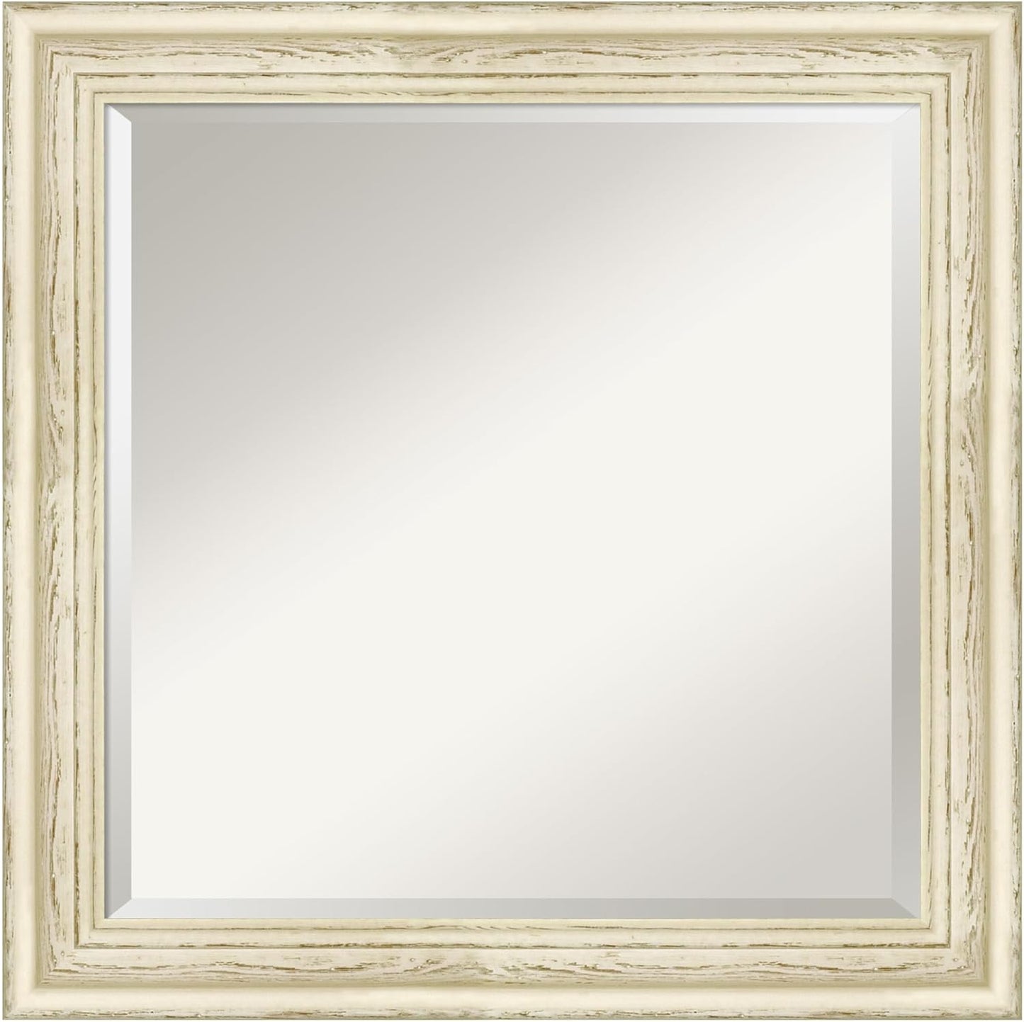 Amanti Art White Bathroom Mirror for Over Sink, 25x25 Country White Wash Square Vanity Mirror, Medium Country Rustic Wood Frame, Hangs Horizonally and Vertically, Bathroom Wall Decor, Beveled Edge
