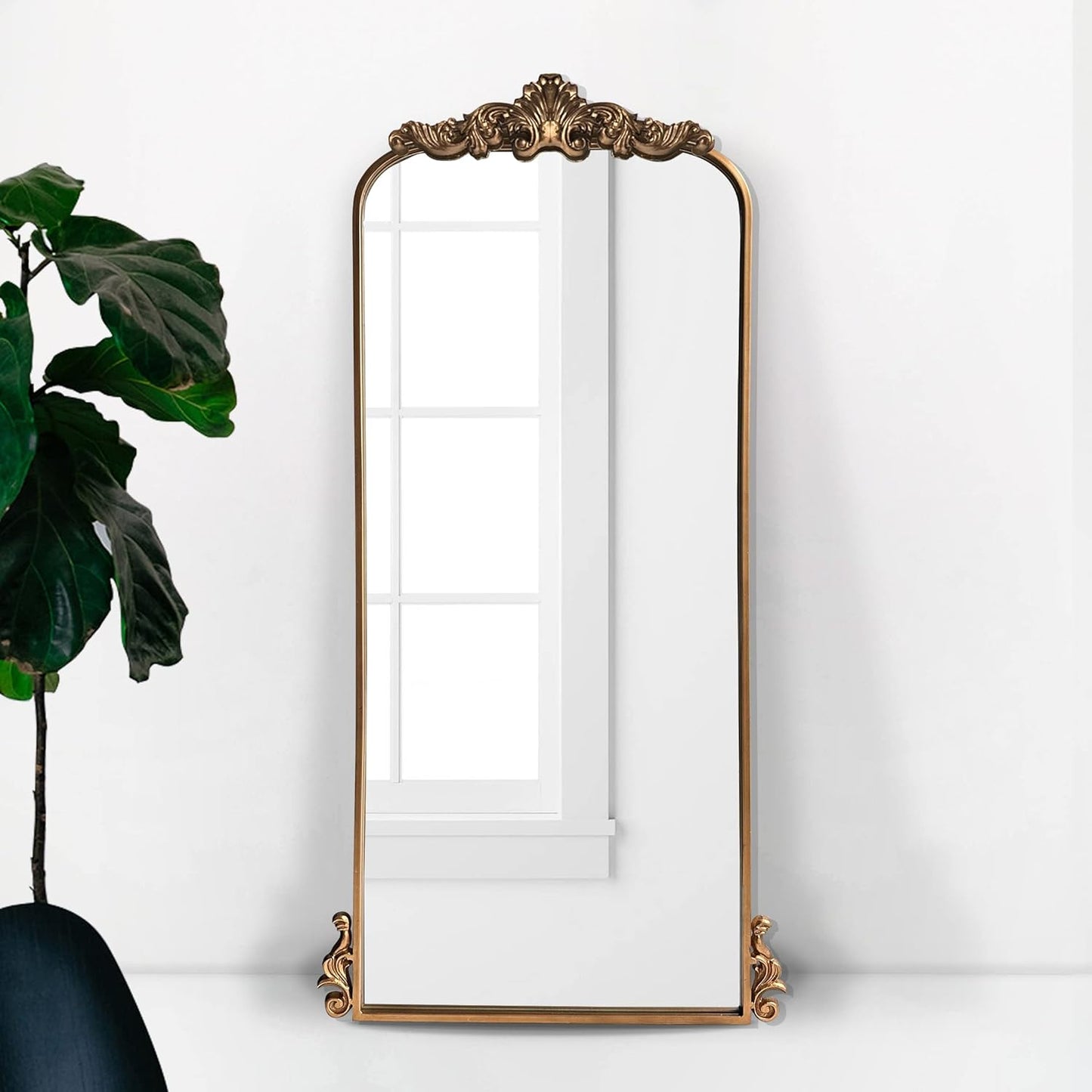 WAMIRRO Arched Mirror,Vintage Black Traditional Vintage Ornate Baroque Mirrors,Antique Brass Mirrors for Entryway/Fireplace/Living Room/Hallway/Bathroom.22“X48“ Gold