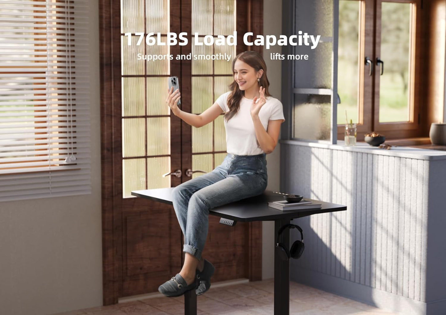 YDN Electric Standing Desk, Adjustable Height Stand up Desk, 48x24 Inches Sit Stand Home Office Desk with Splice Board, Black Top