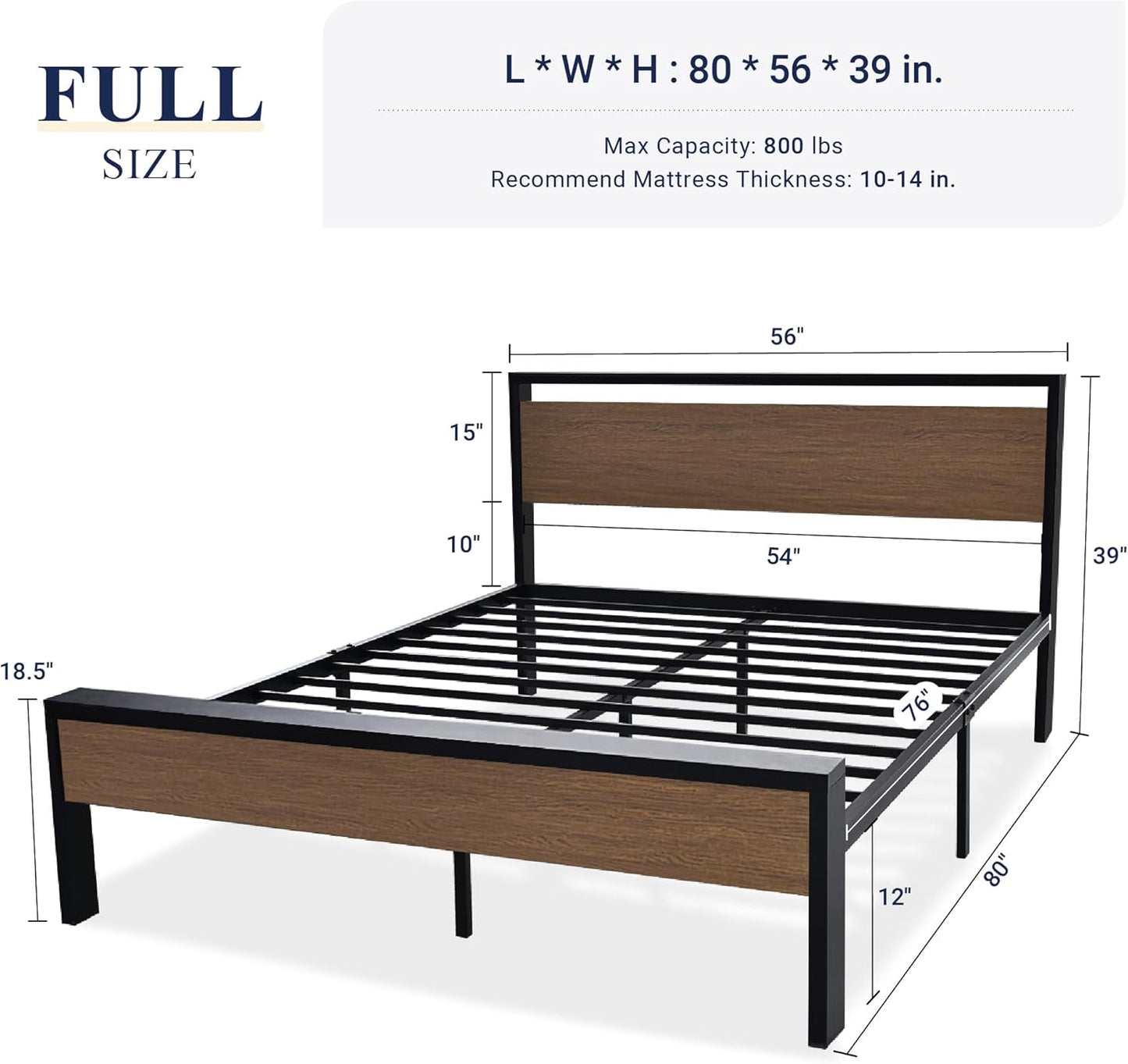 Allewie Full Size Platform Bed Frame with Wooden Headboard and Footboard, Heavy Duty 12 Metal Slats Support, No Box Spring Needed, Under-Bed Storage, Noise Free, Easy Assembly, Walnut