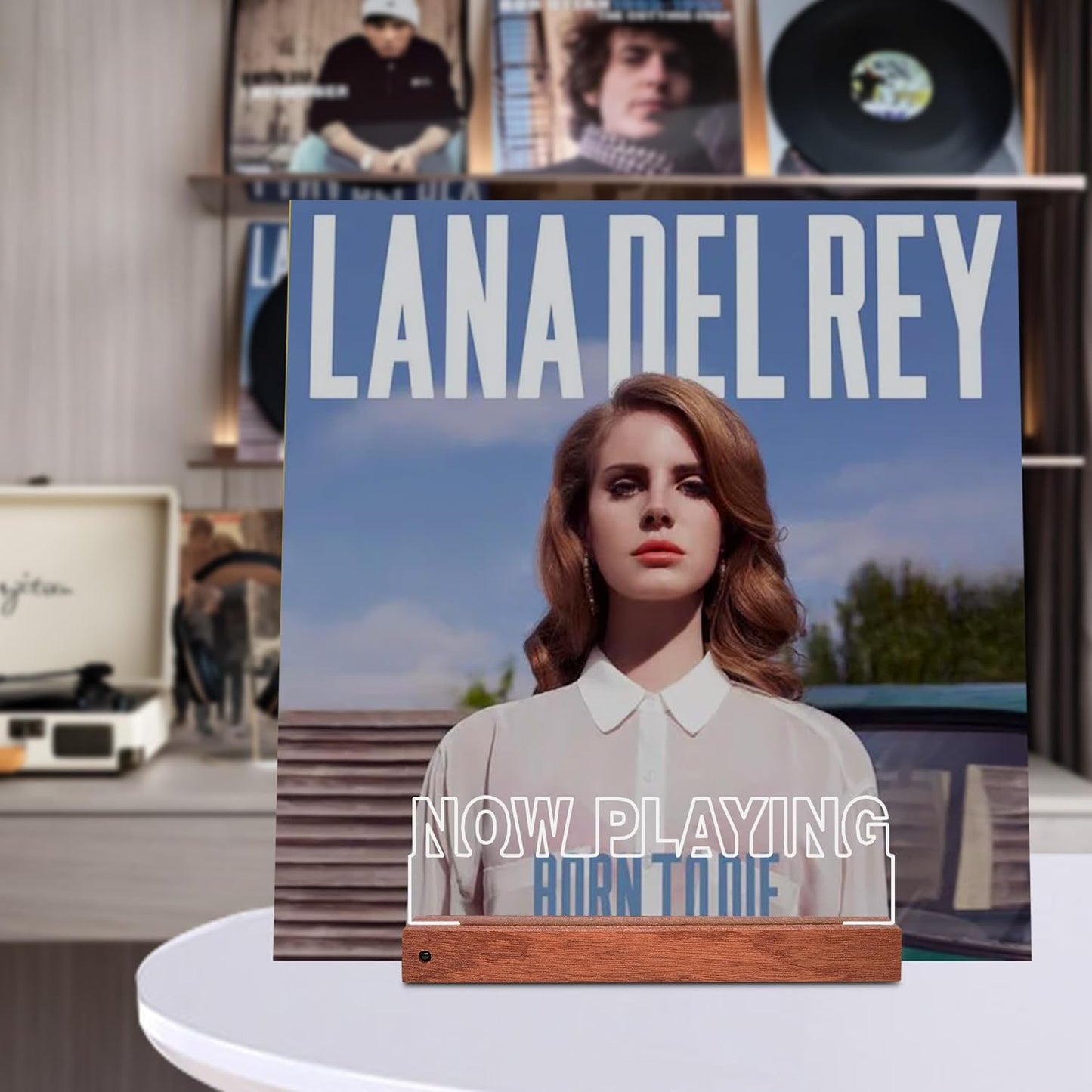 Now Playing Vinyl Record Stand Desktop, Light up Record Holder, Wooden Acrylic Display with 16 Color Lights for Albums, Room Decor, Gift for Vinyl Lovers