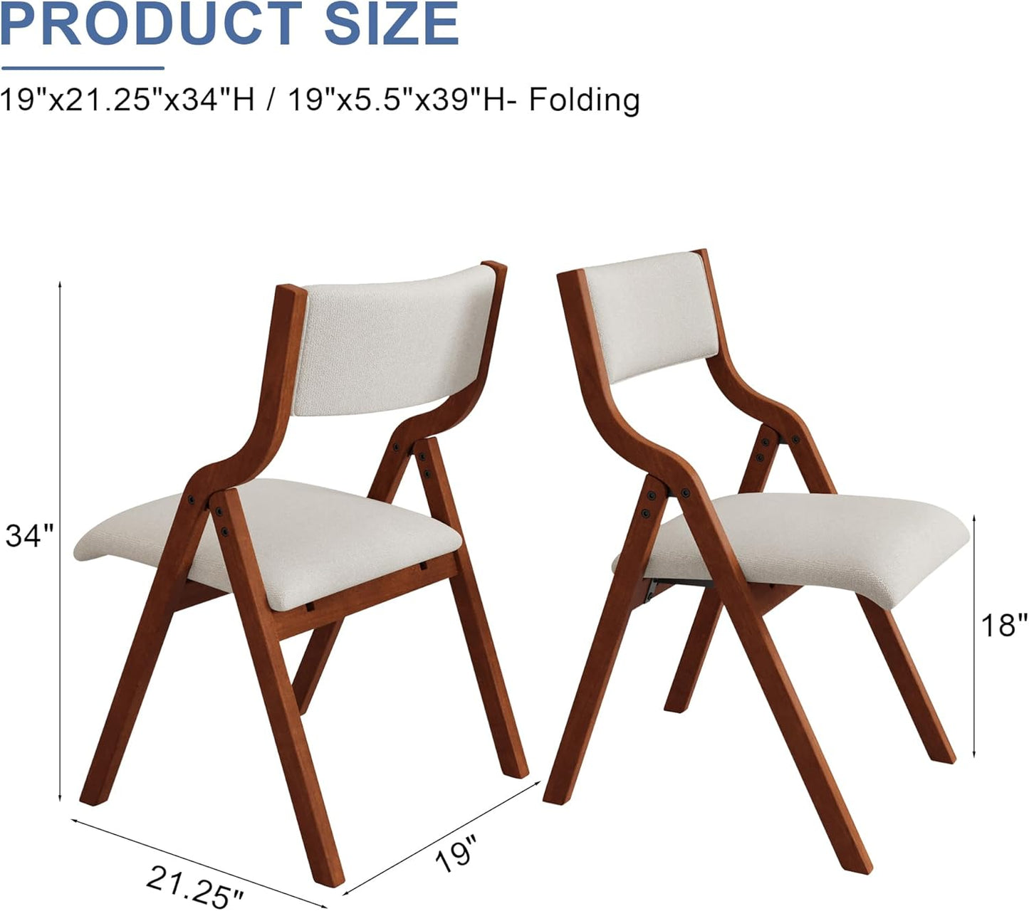Ball & Cast Upholstered Folding Chairs Set of 2 with Ergonomically Designed Back and Solid Wood Frame, for Dining Room and Office,Indoor and Outdoor Events,Space Saving,Cream White+Cherry